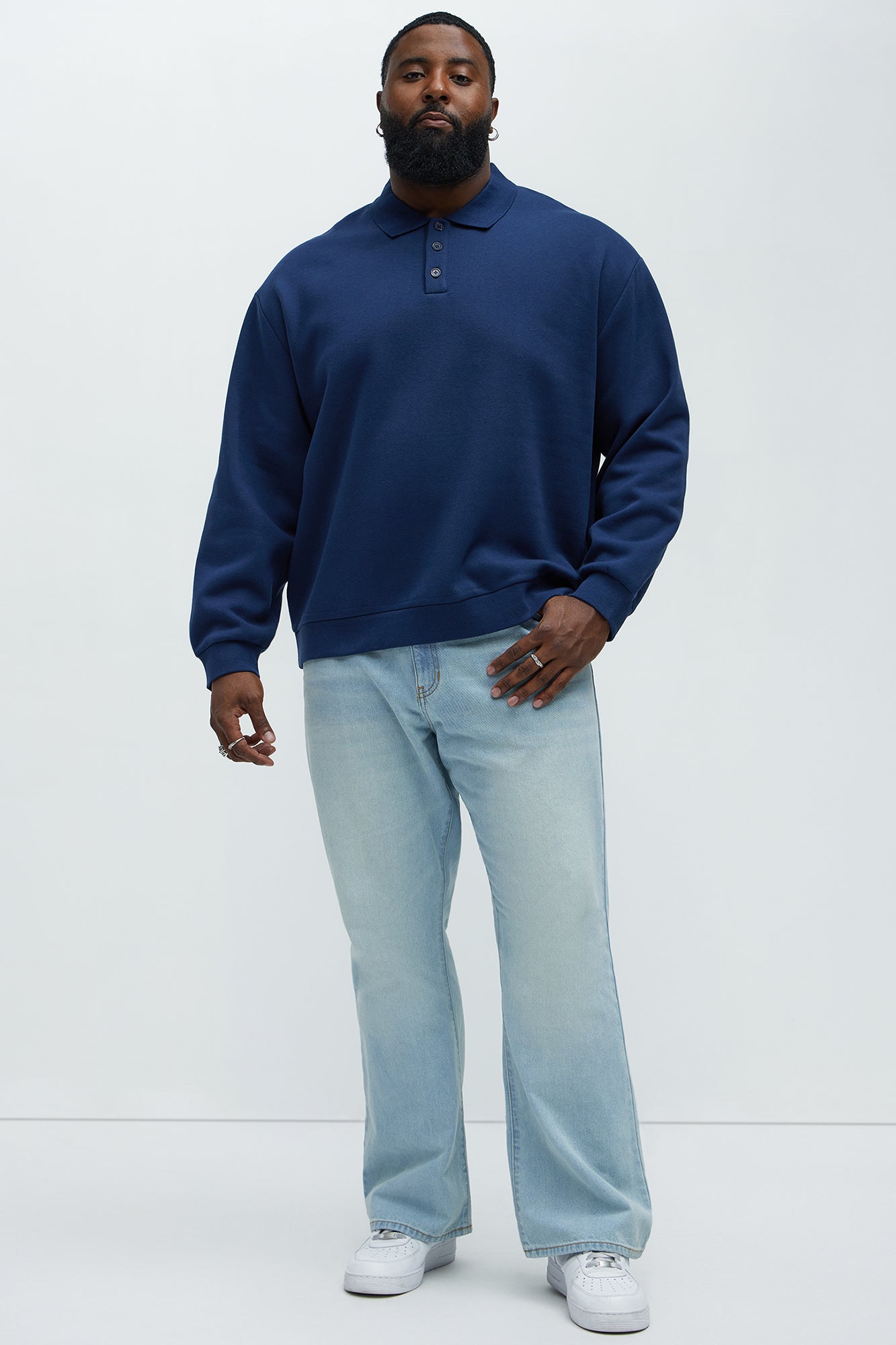 Tyson Fleece Long Sleeve Polo - Navy - Image 6