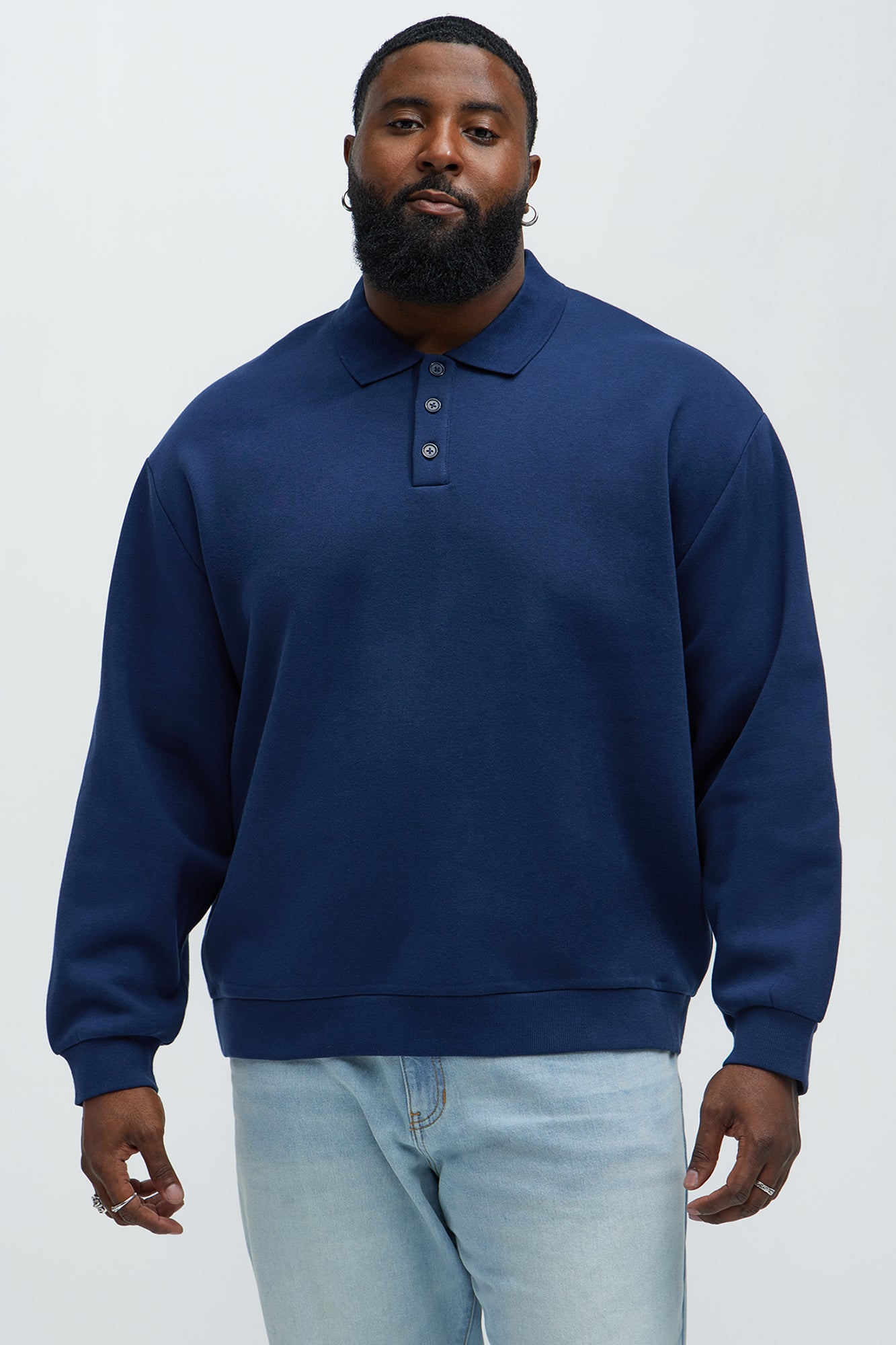Tyson Fleece Long Sleeve Polo - Navy - Image 5