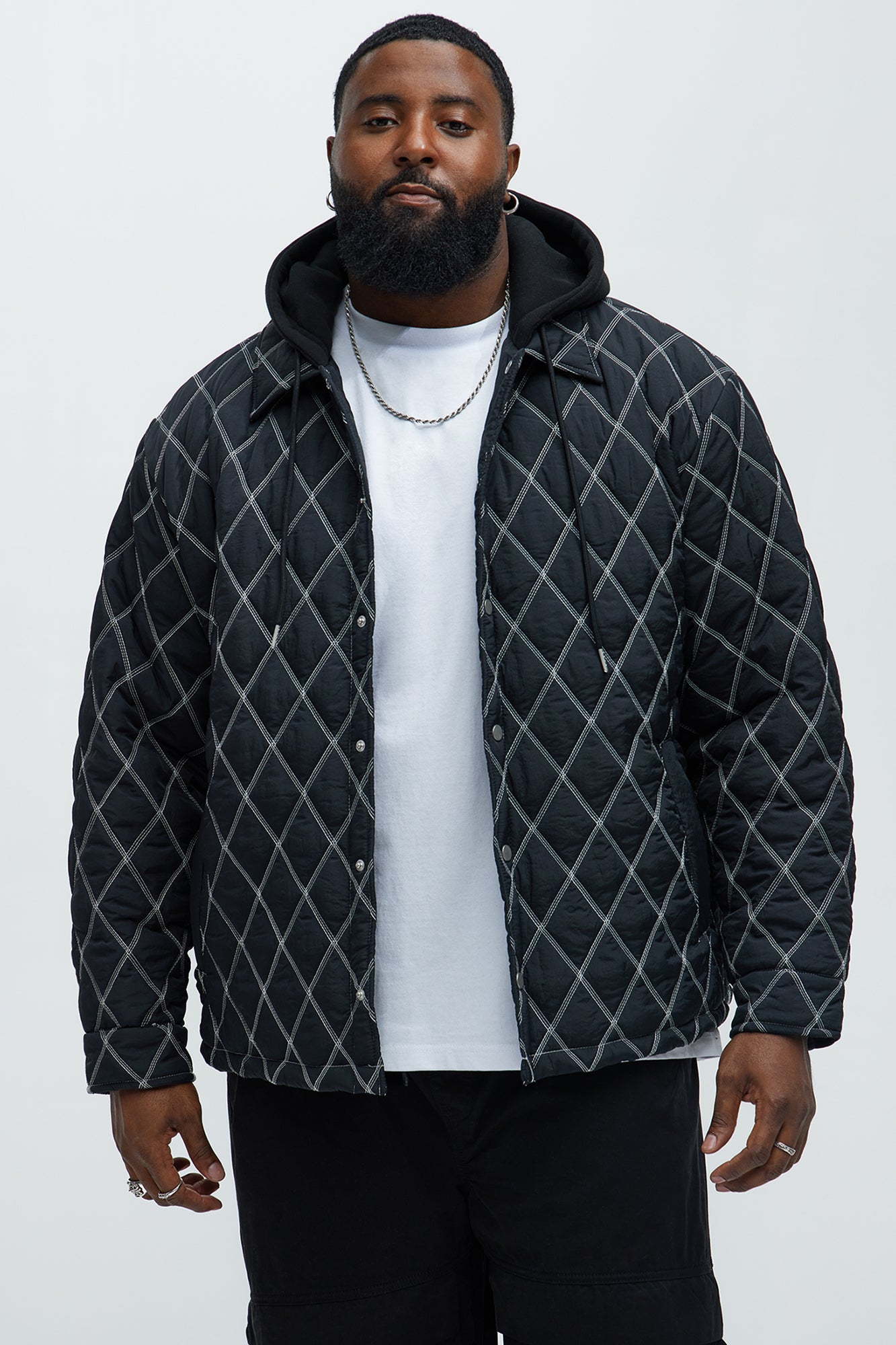 Wait Right Here Quilted Hooded Jacket - Black/combo - Image 7