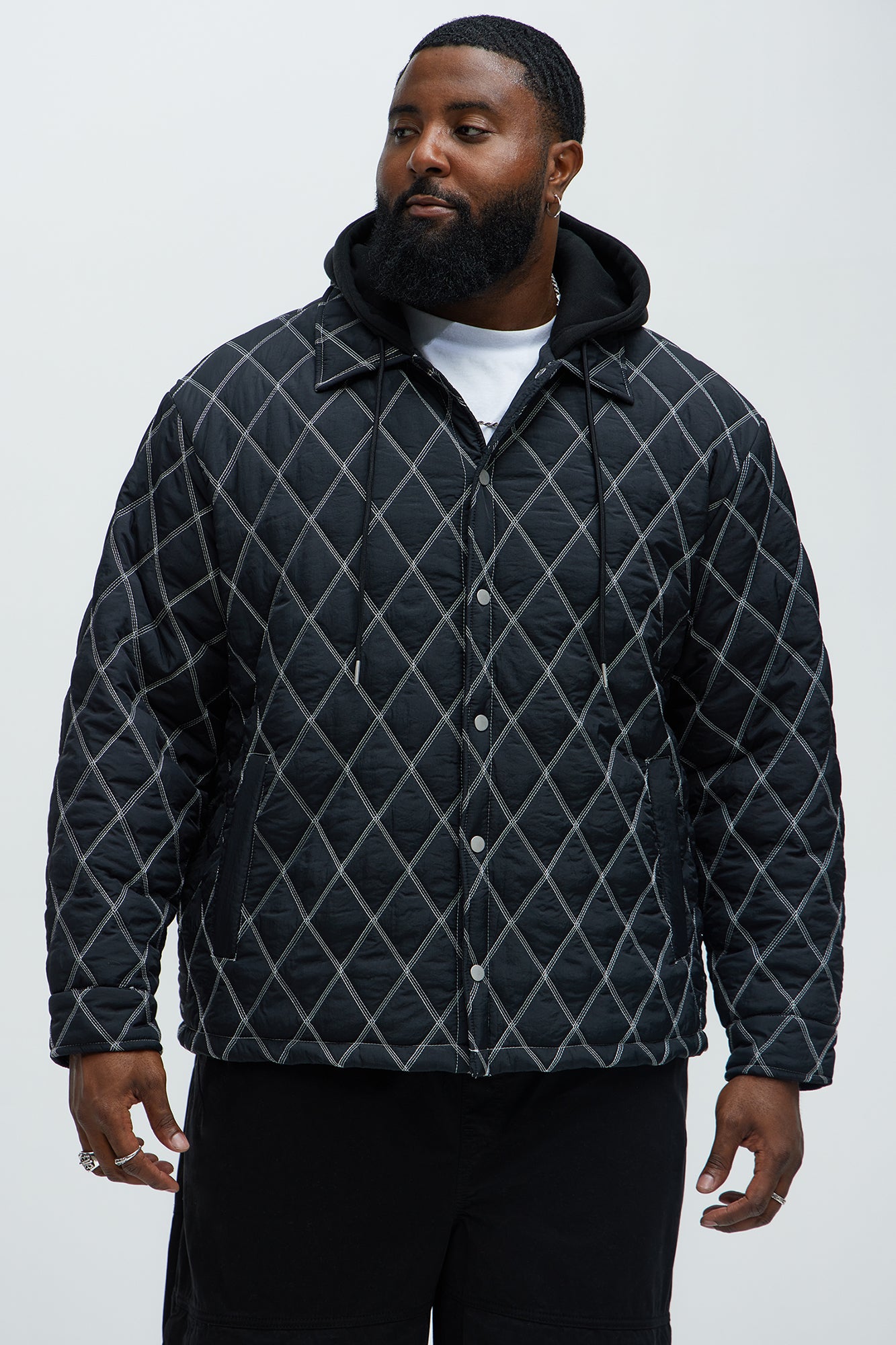 Wait Right Here Quilted Hooded Jacket - Black/combo - Image 9