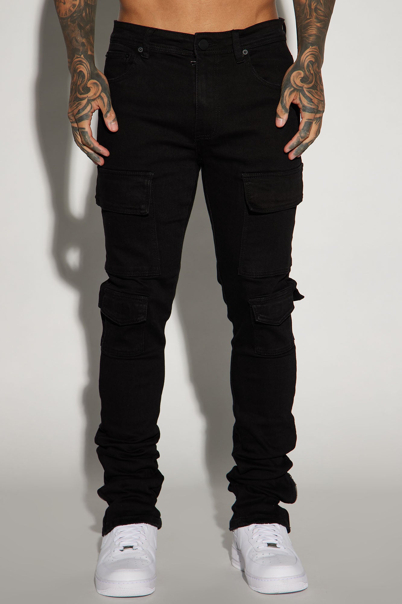 Convertible Stacked Skinny Flare Jeans - Black - Image 3