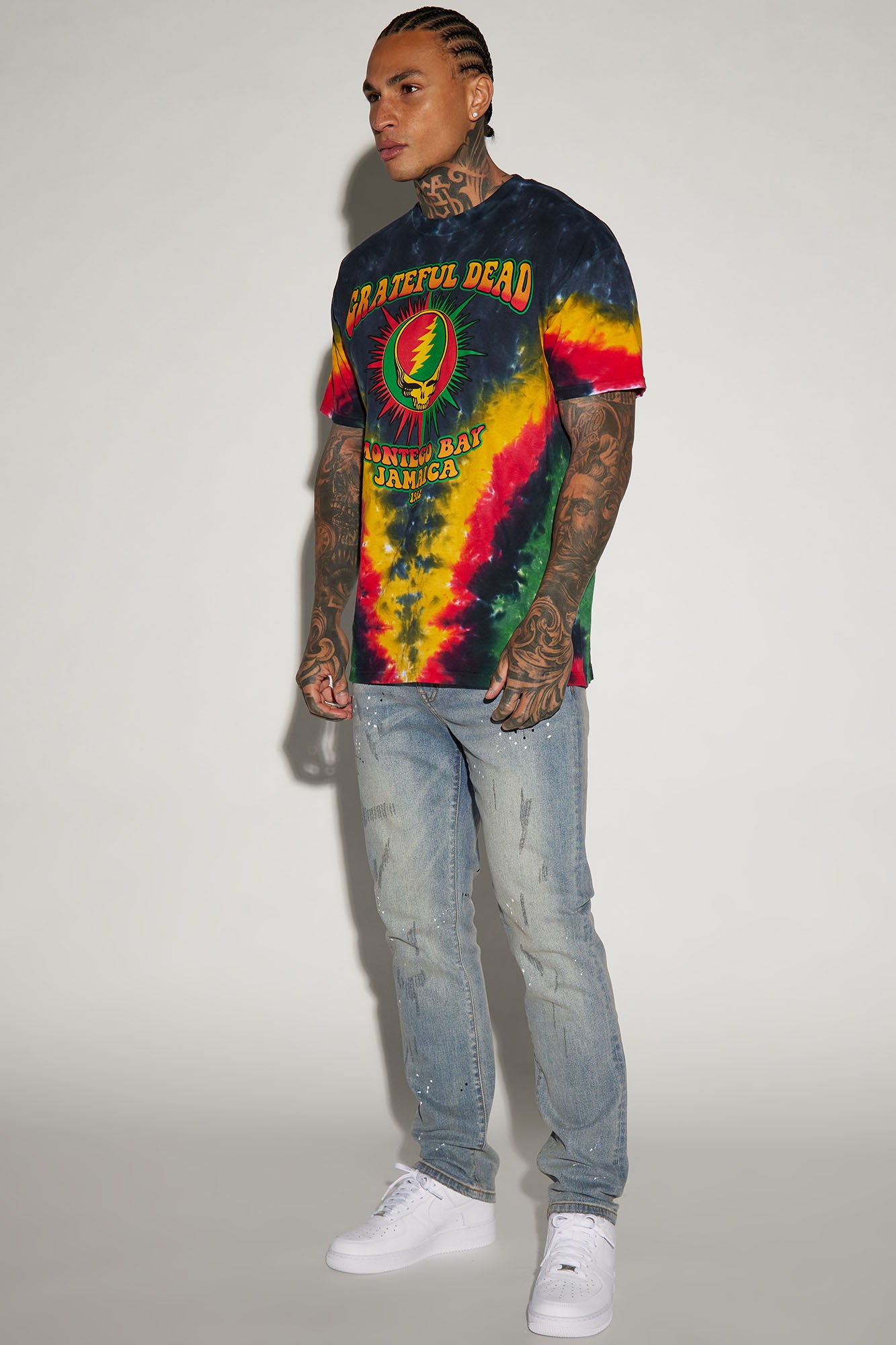 Ripped And Bleach Splatter Slim Jeans - Light Blue Wash - Image 3