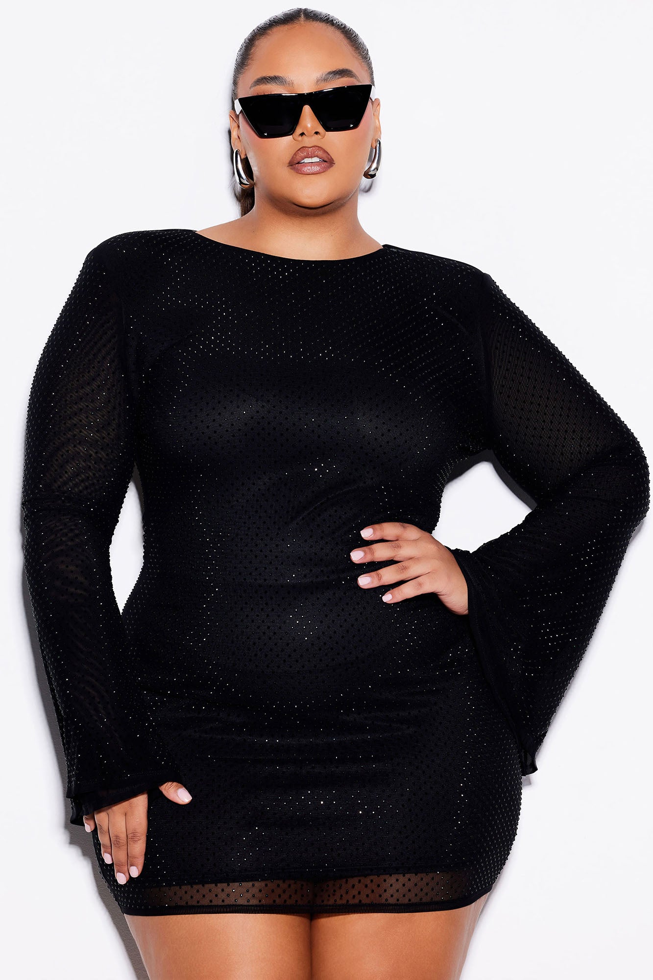 Sarah Rhinestone Mesh Mini Dress - Black - Image 8