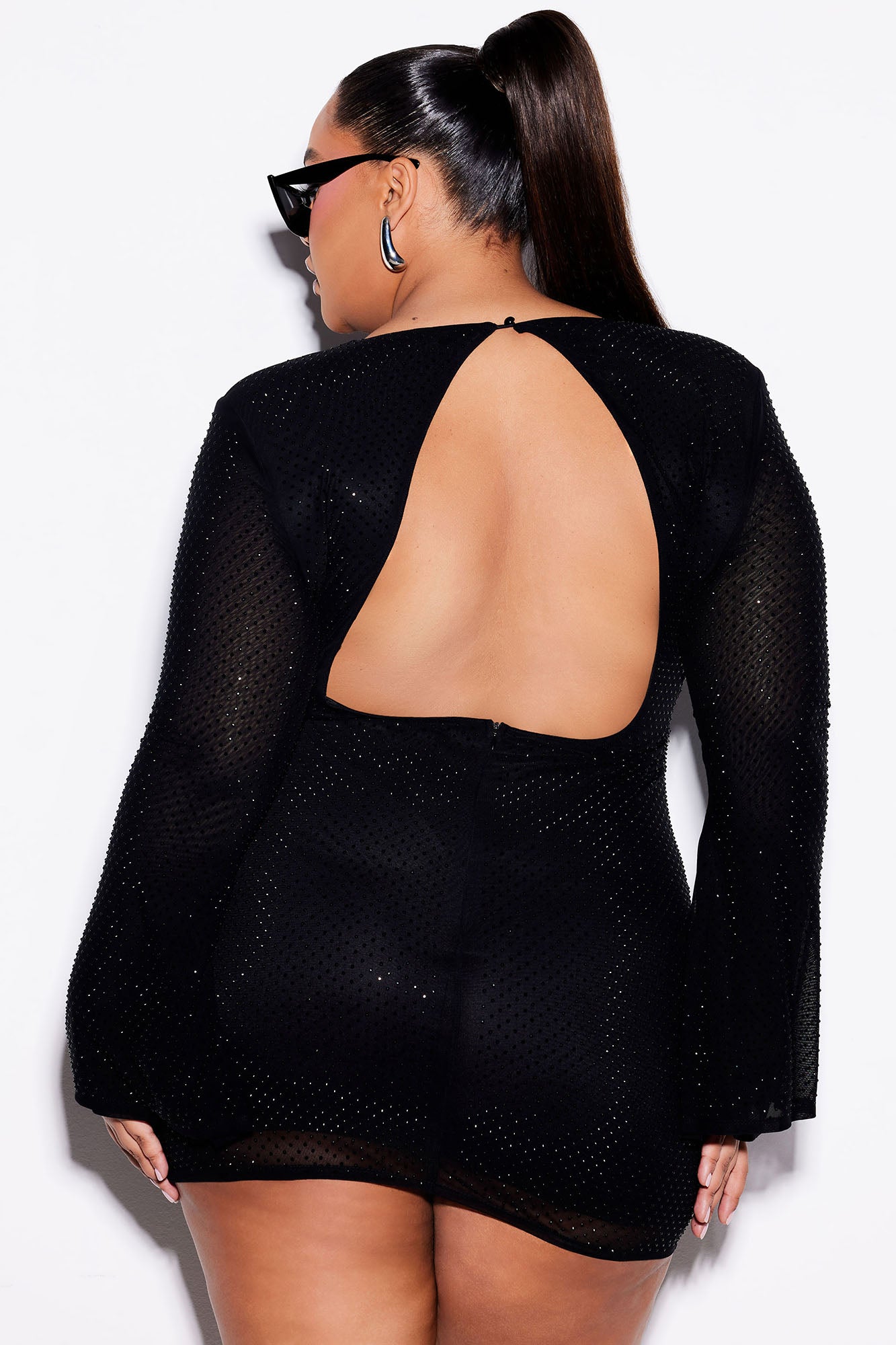 Sarah Rhinestone Mesh Mini Dress - Black - Image 9