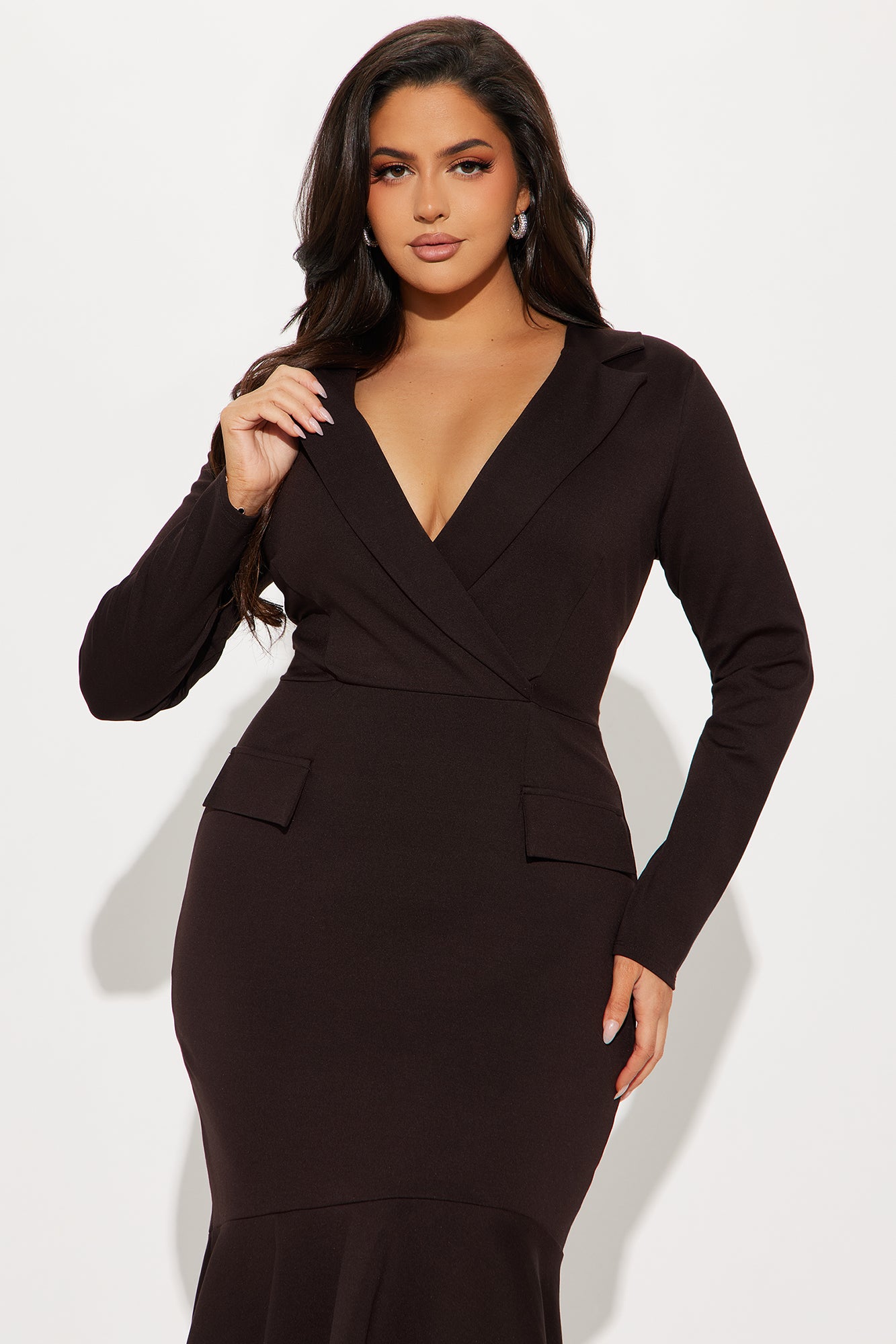 Boss Mentality Collared Midi Dress - Chocolate - Image 5
