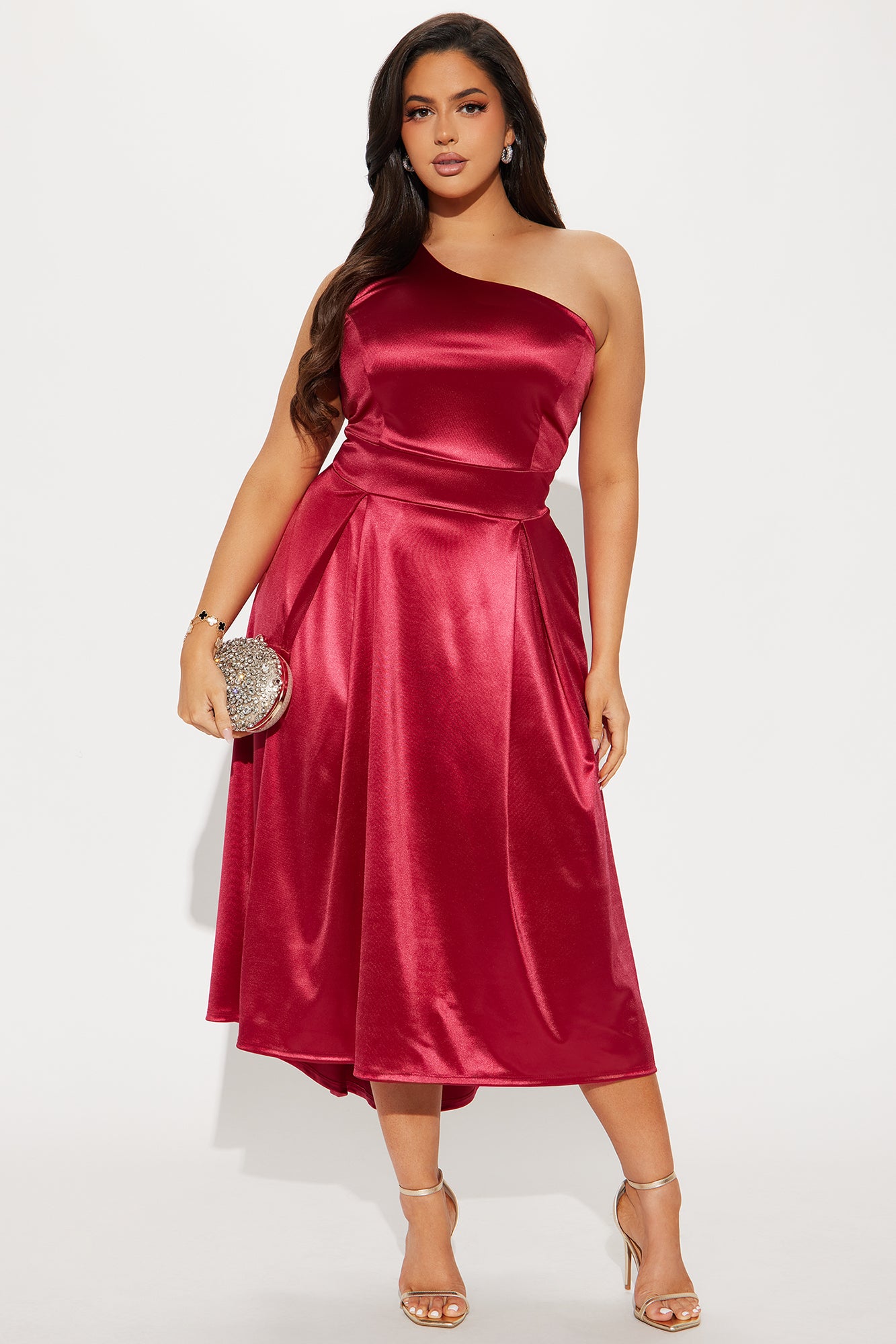 Alaina One Shoulder Tricot Midi Dress - Wine - Image 4