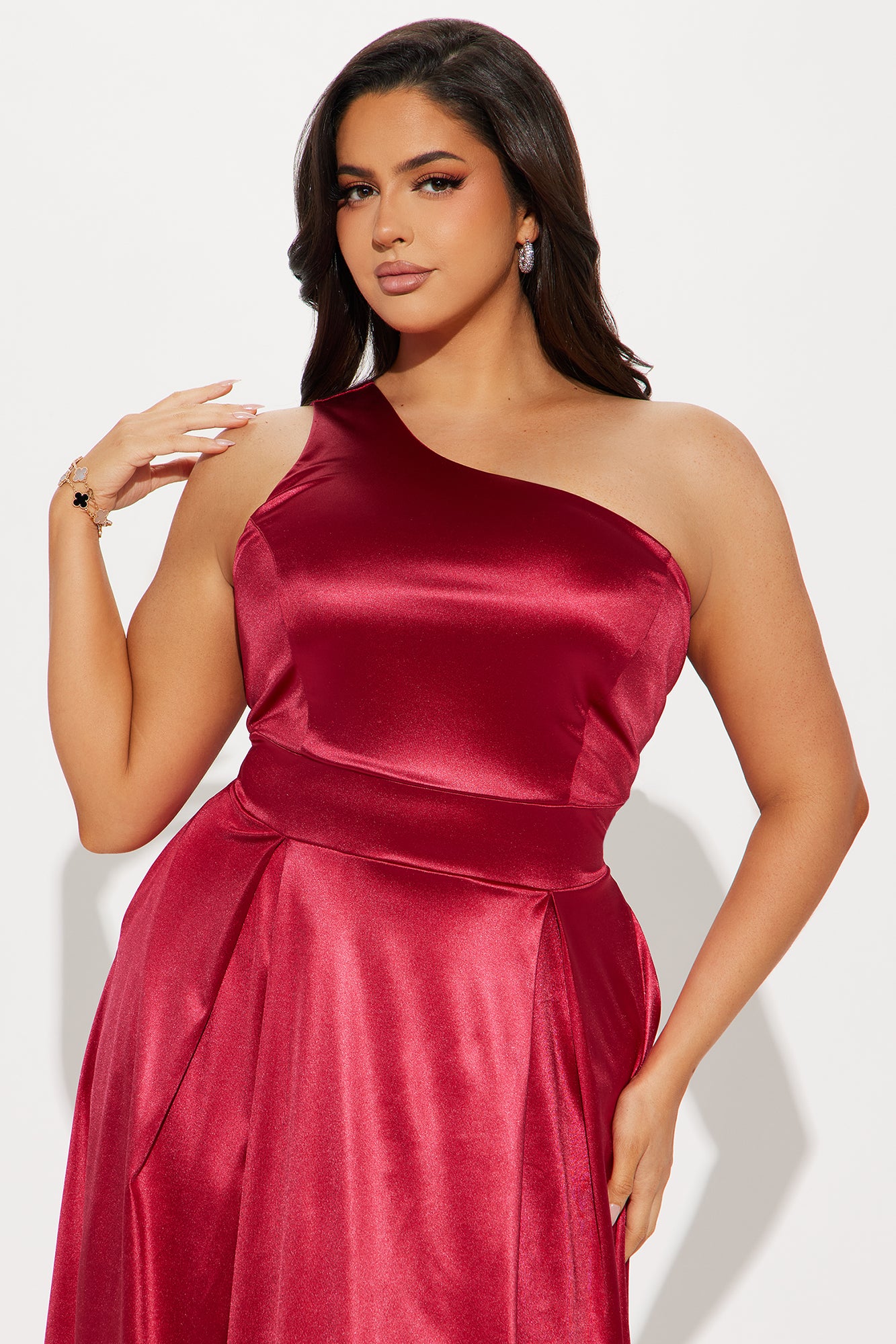 Alaina One Shoulder Tricot Midi Dress - Wine - Image 5