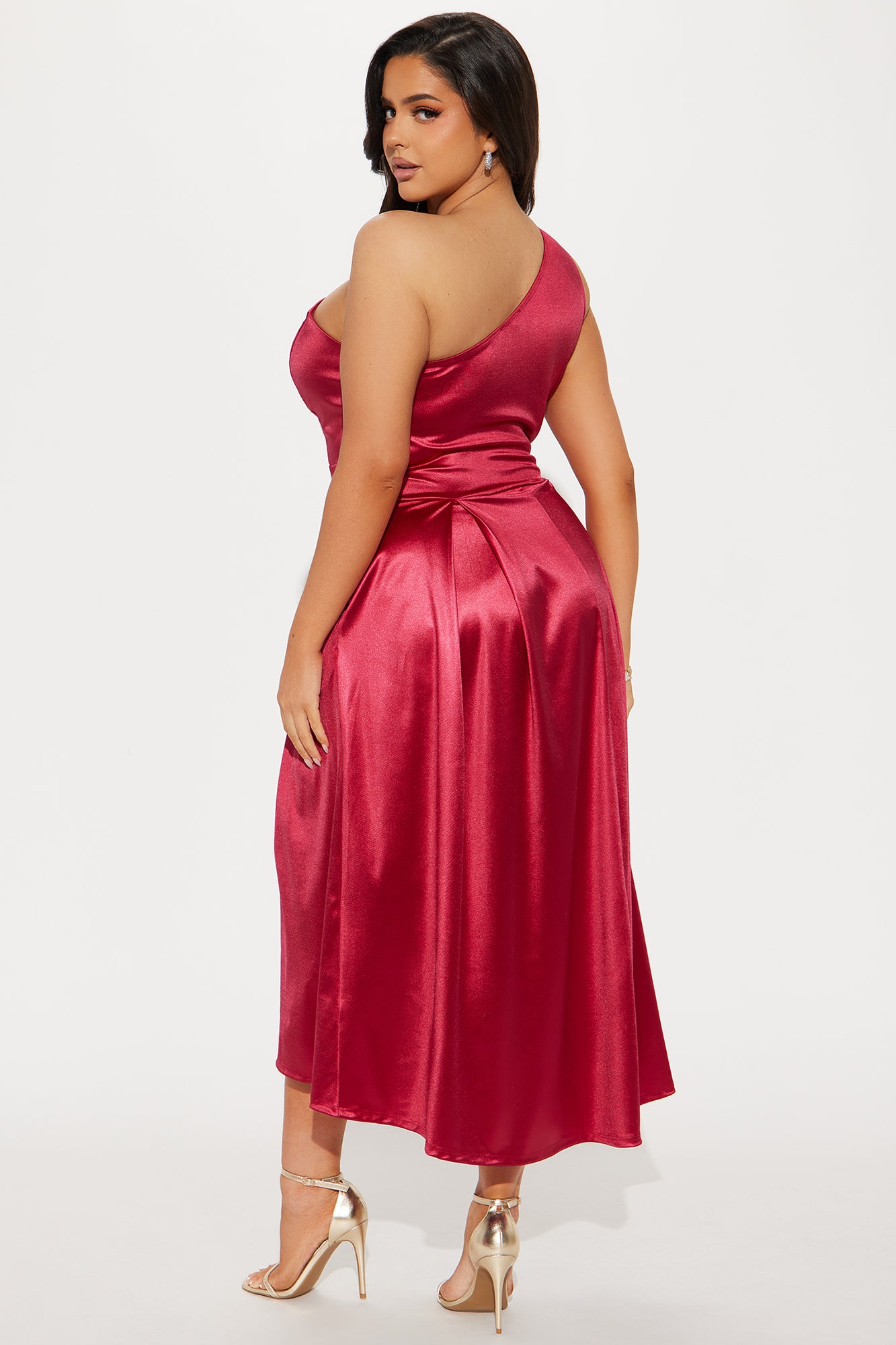 Alaina One Shoulder Tricot Midi Dress - Wine - Image 7