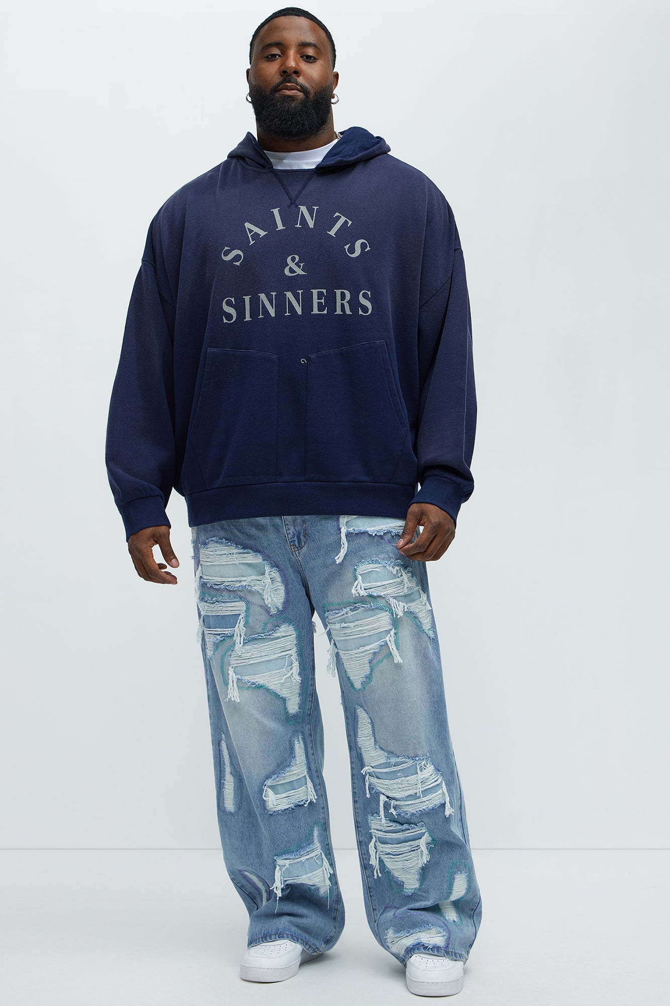 Tyson Saints And Sinners Oversized Hoodie - Navy - Image 6