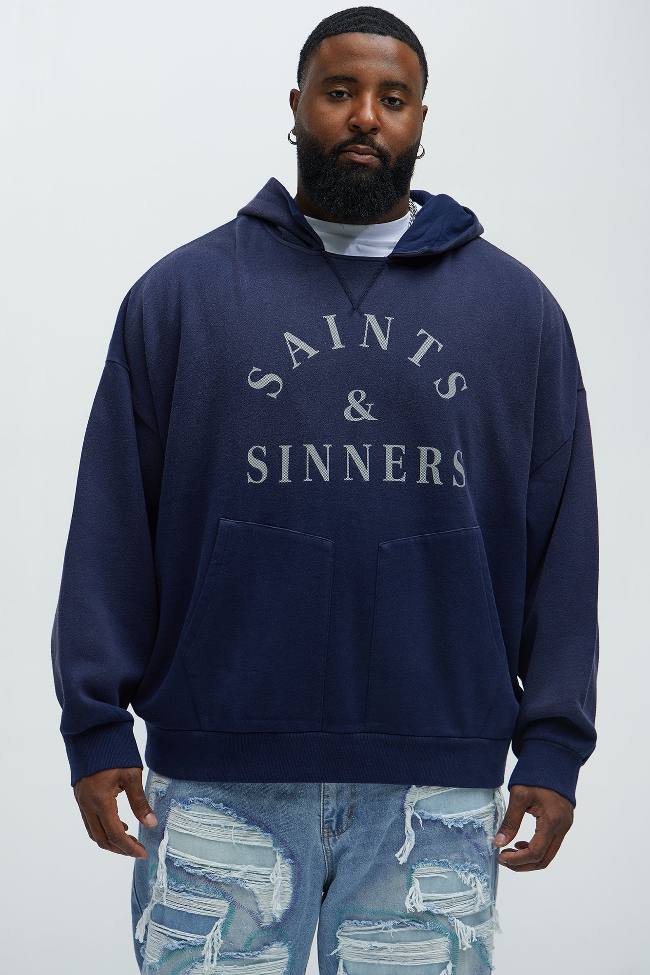 Tyson Saints And Sinners Oversized Hoodie - Navy - Image 5