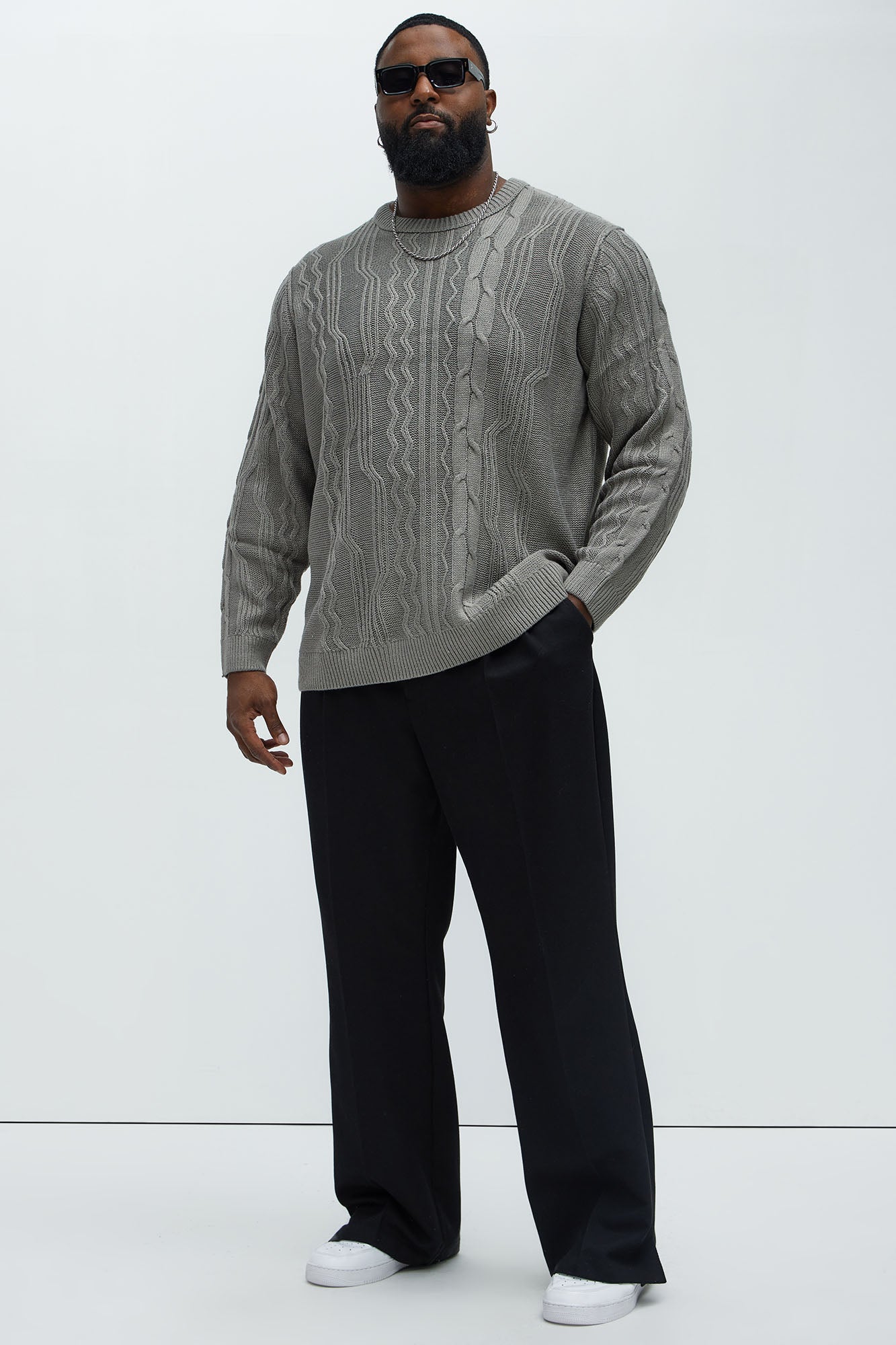 Drew Cable Knit Sweater - Heather Grey - Image 6