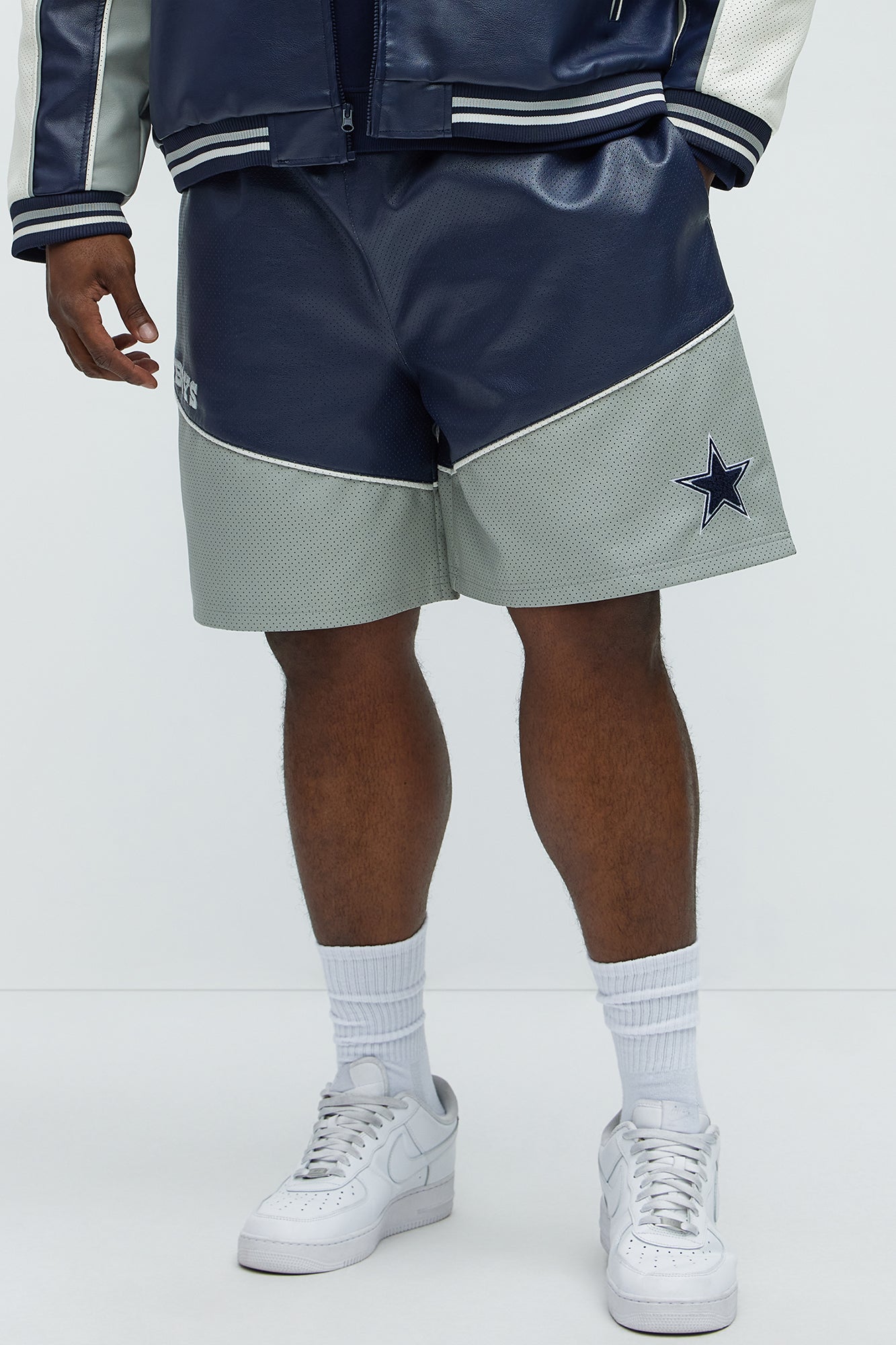 Cowboys Up And Down The Court Faux Leather Shorts - Navy - Image 7