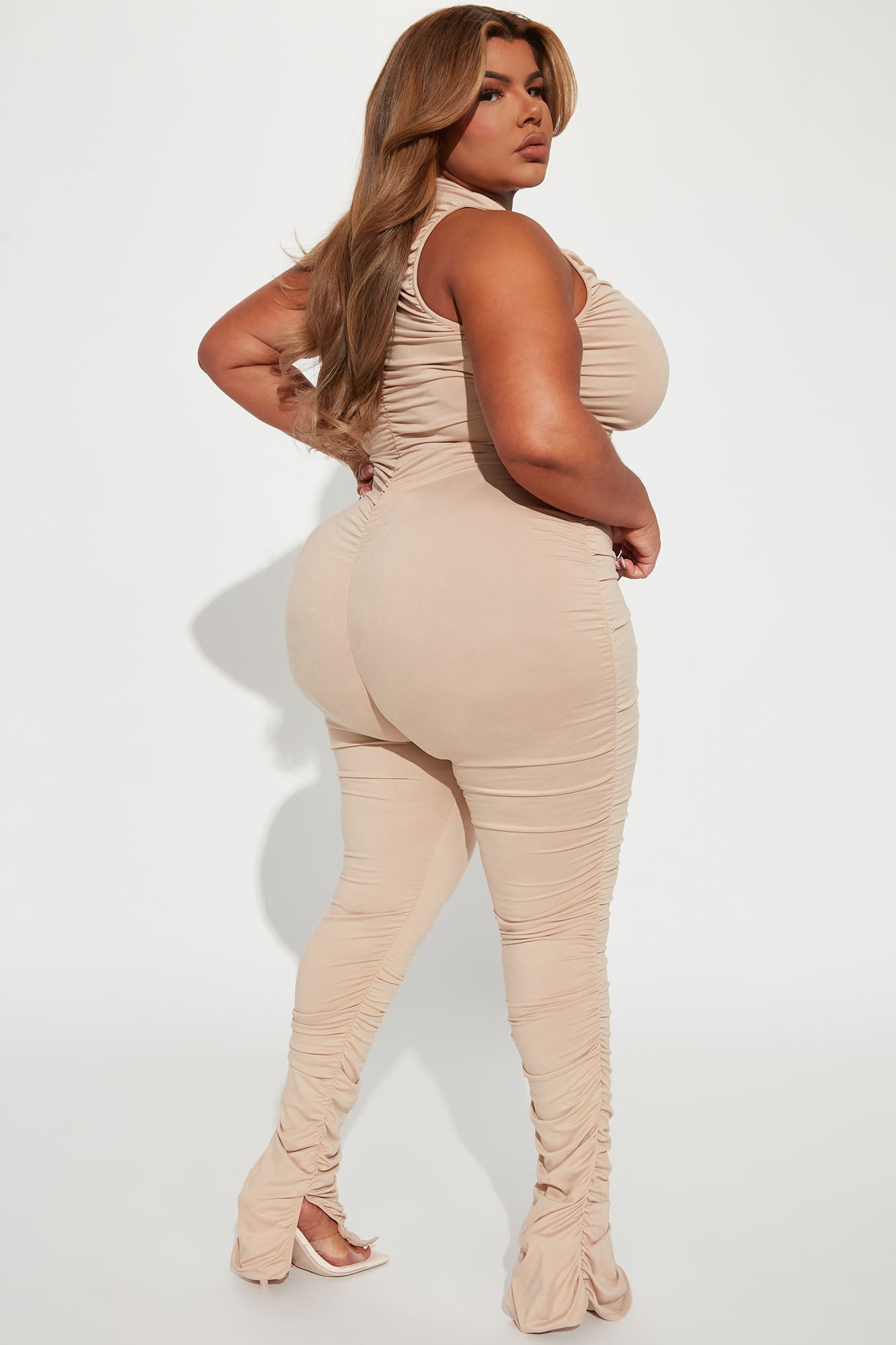Part Of Me Ruched Jumpsuit - Taupe - Image 7