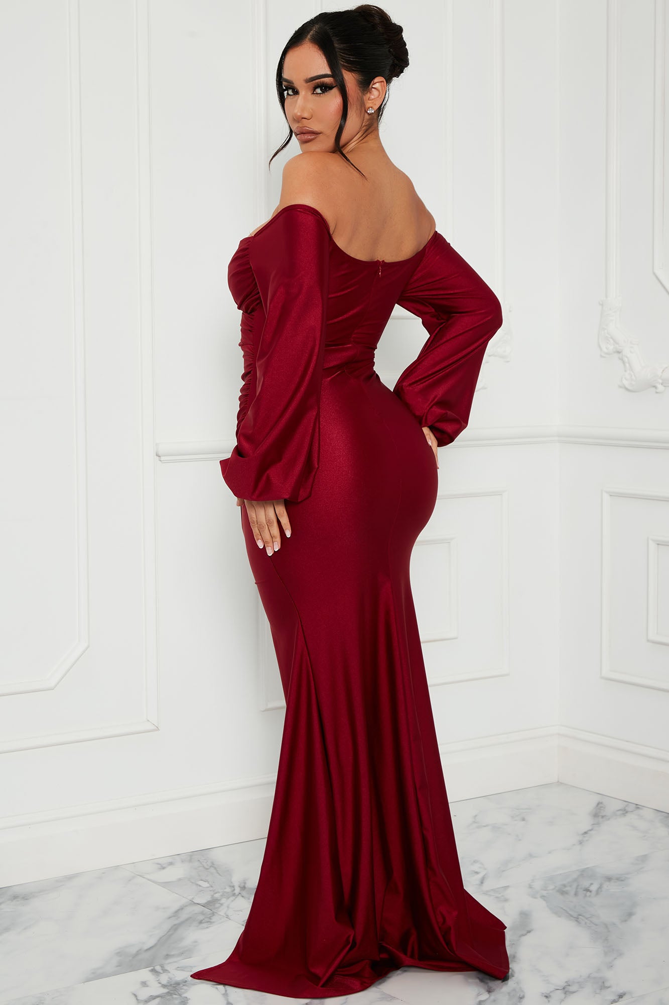 Denise Off Shoulder Maxi Dress - Wine - Image 3