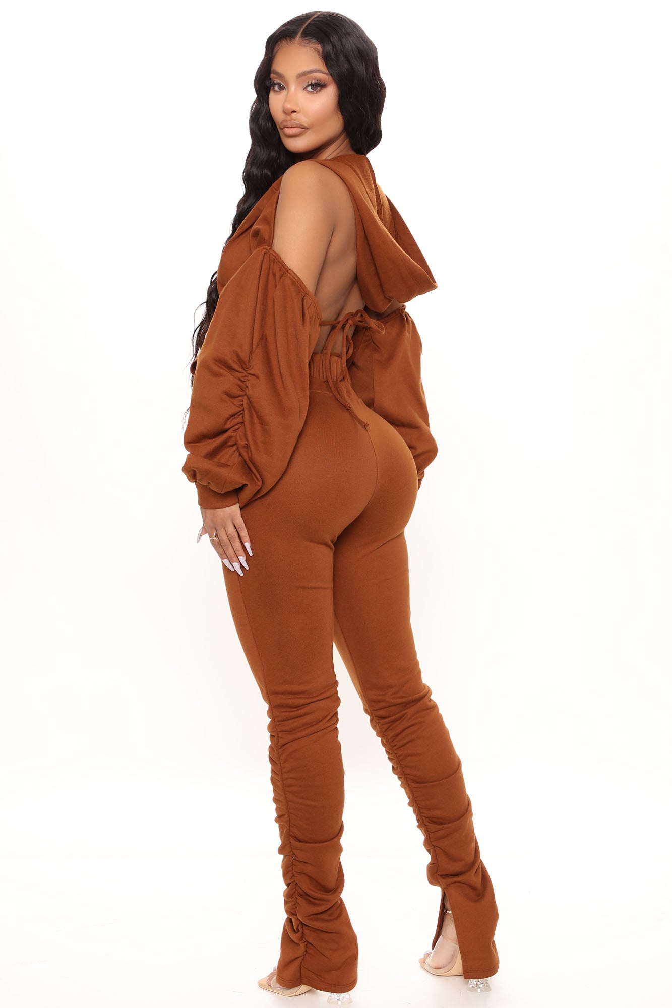 Good For You Ruched Pant Set - Brown - Image 3