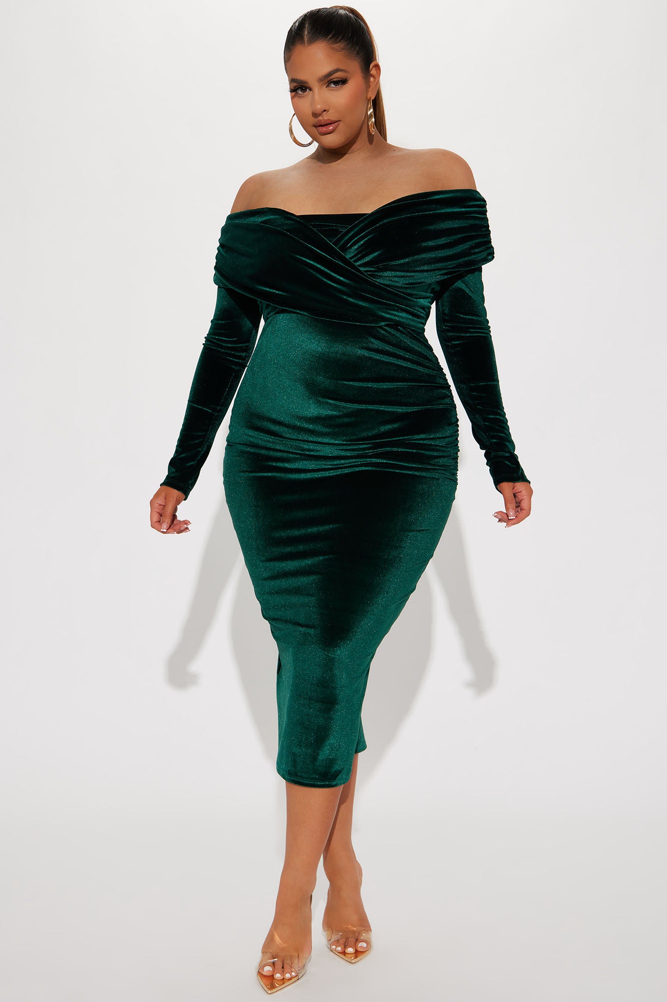 Ignore The Romance Velvet Midi Dress - Hunter - Image 4