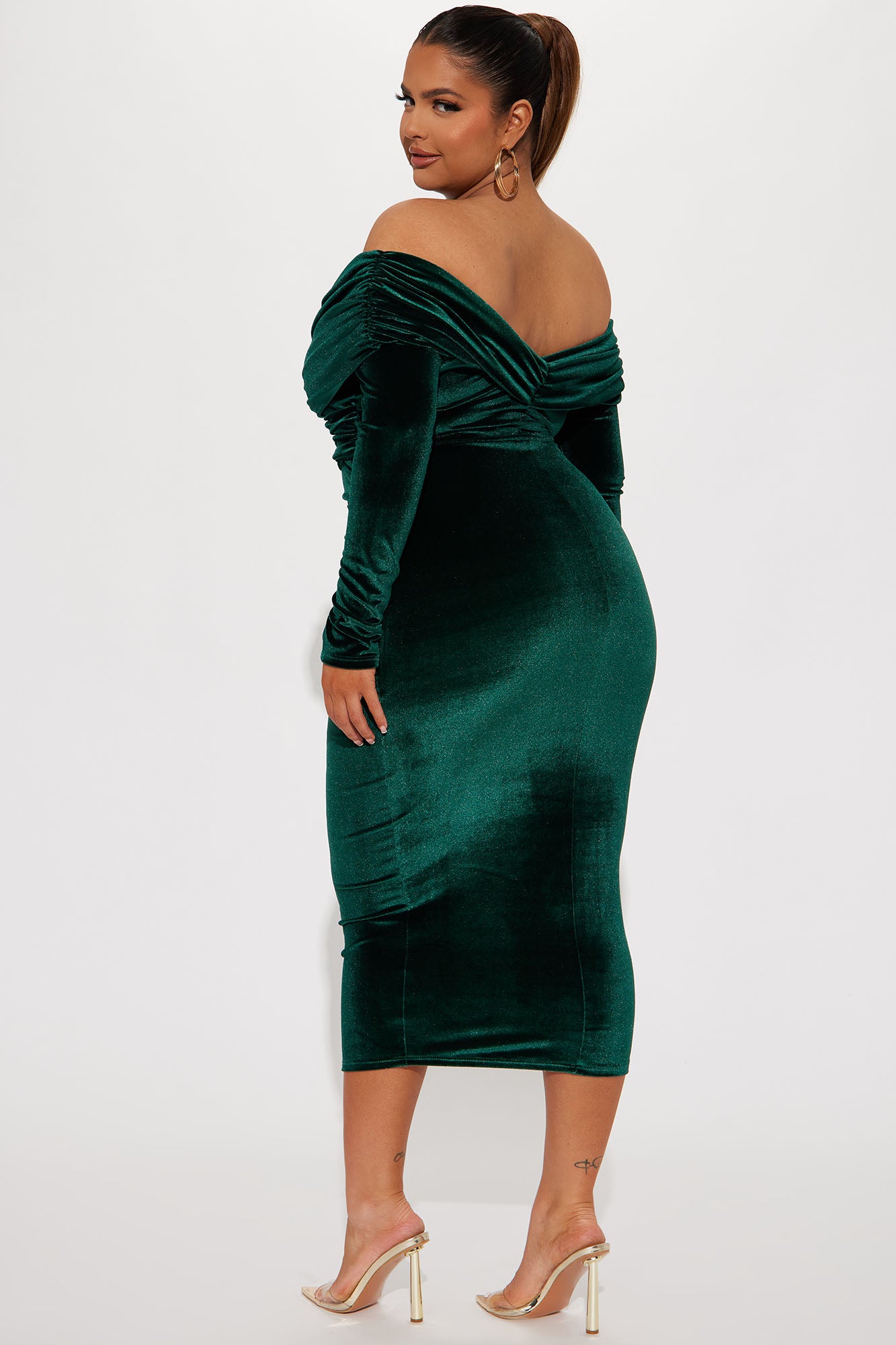 Ignore The Romance Velvet Midi Dress - Hunter - Image 6