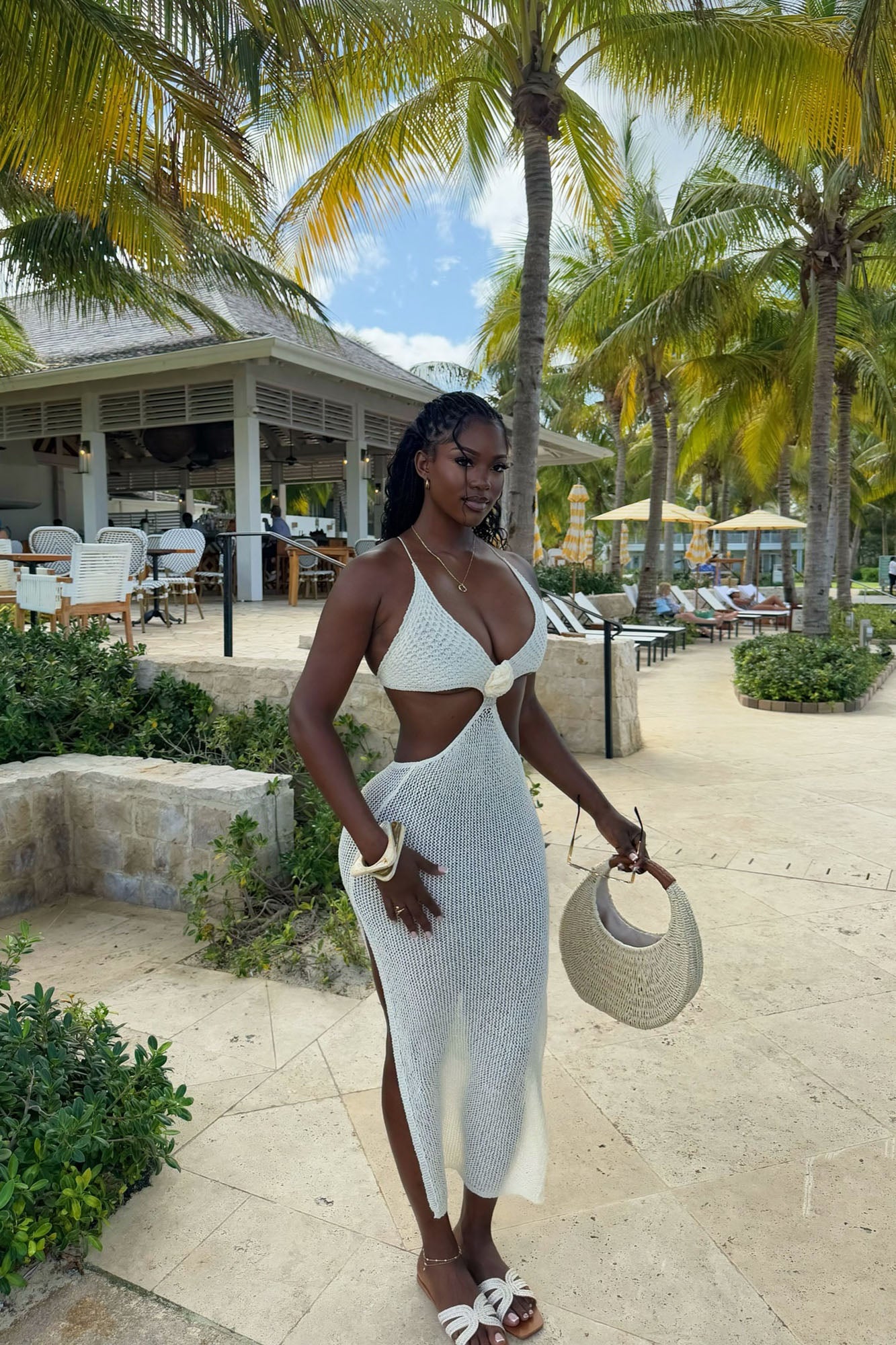 Summer Chic Rosettes Crochet Cover Up Maxi Dress - Ivory - Image 7