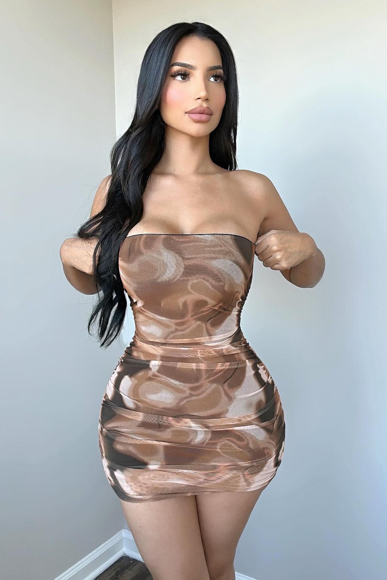 Kacy Mesh Mini Dress - Brown/combo - Image 4