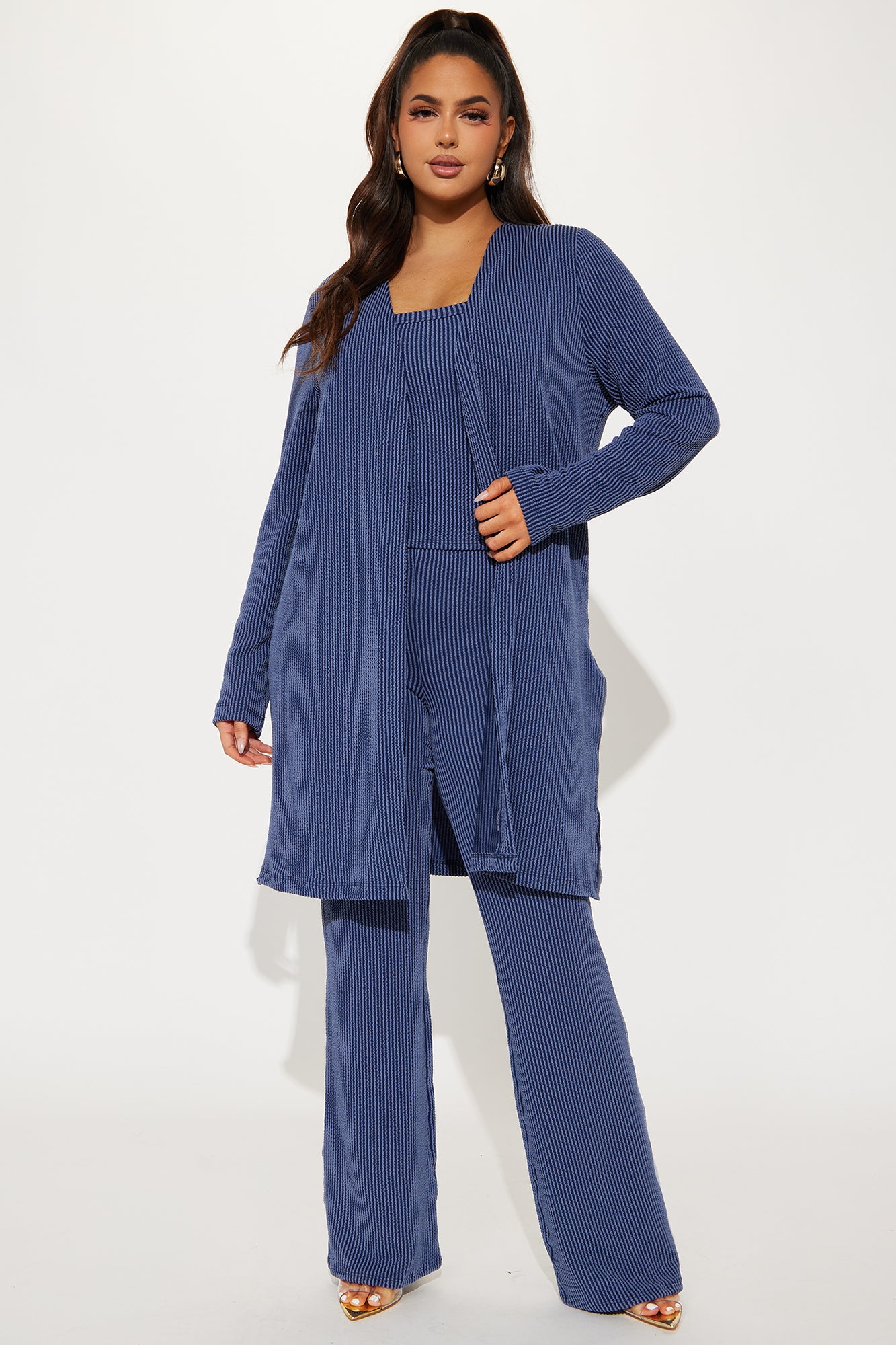 Weekend Vibe Ribbed 3 Piece Pant Set - Navy - Image 5