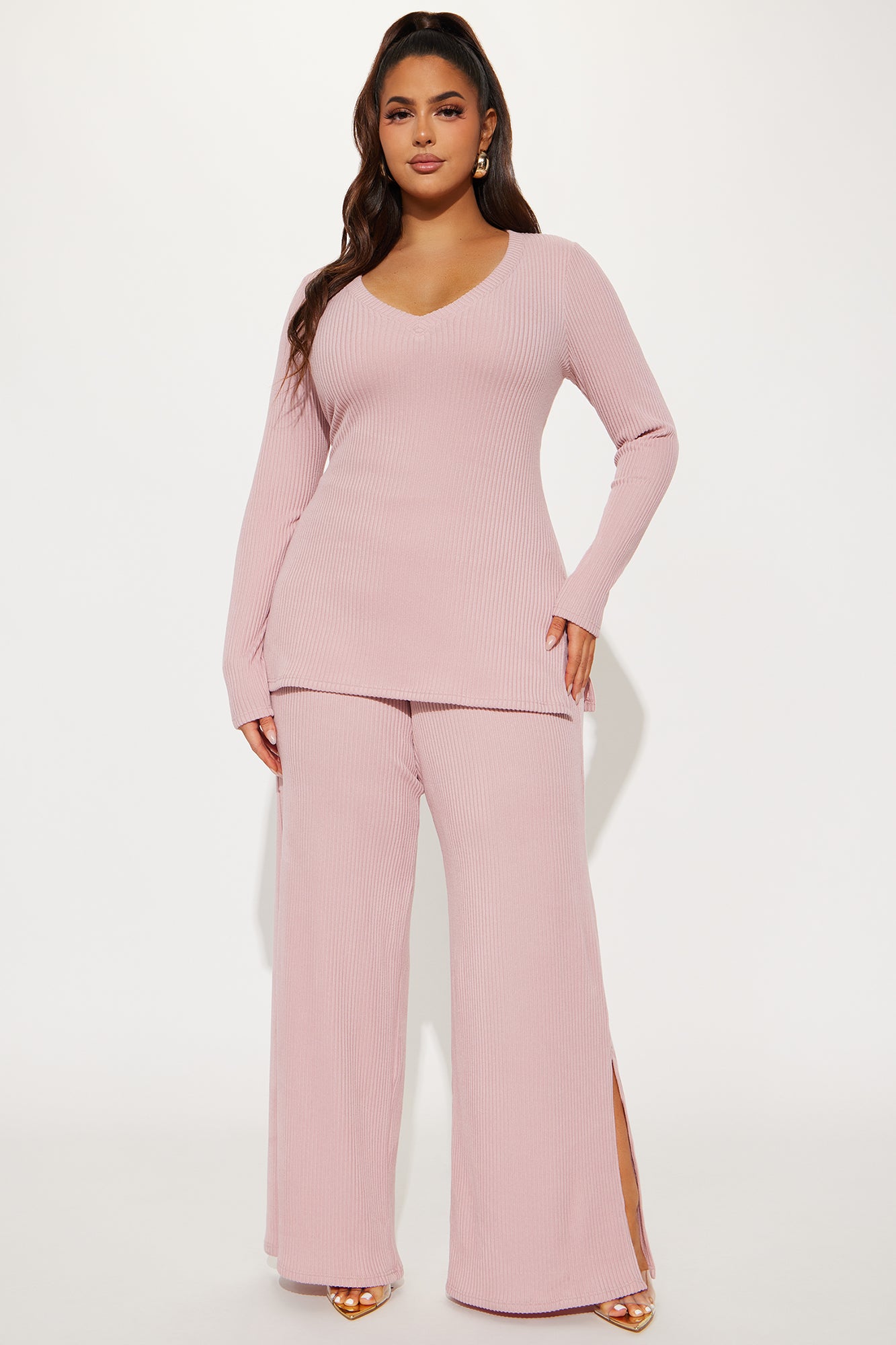 Maya Cozy Ribbed Pant Set - Pink - Image 4