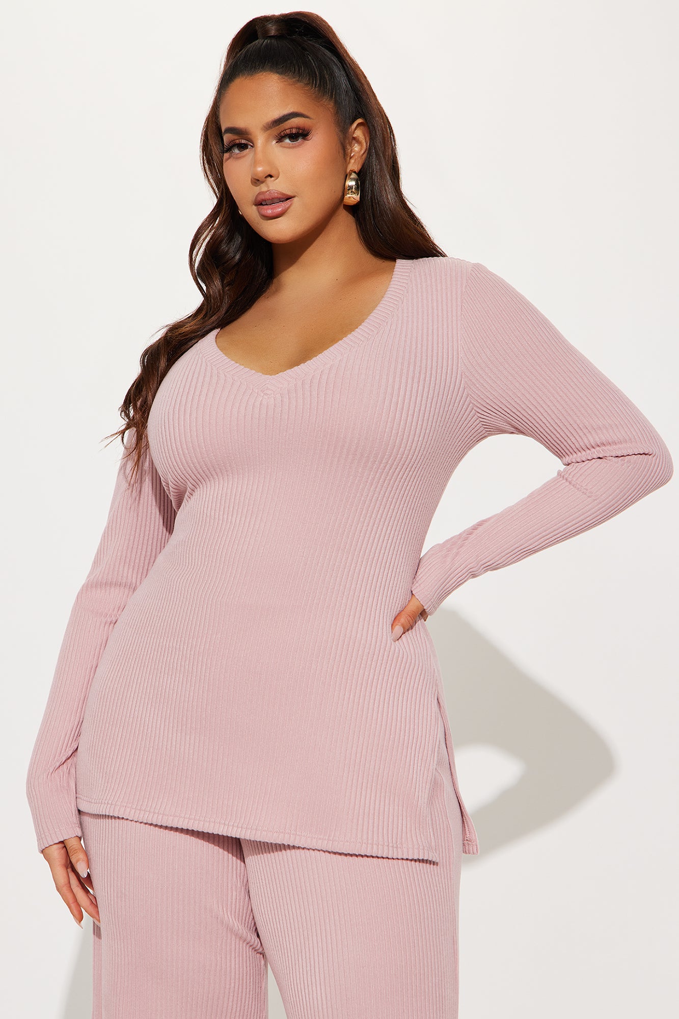 Maya Cozy Ribbed Pant Set - Pink - Image 5