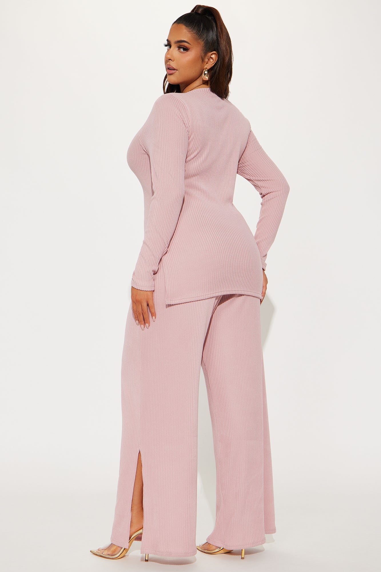 Maya Cozy Ribbed Pant Set - Pink - Image 6