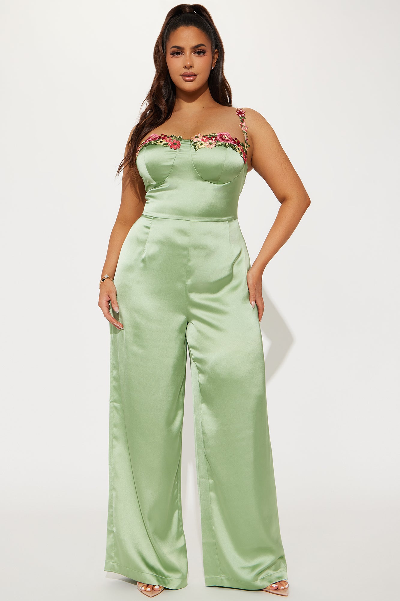 Evelyn Satin Jumpsuit - Sage - Image 5
