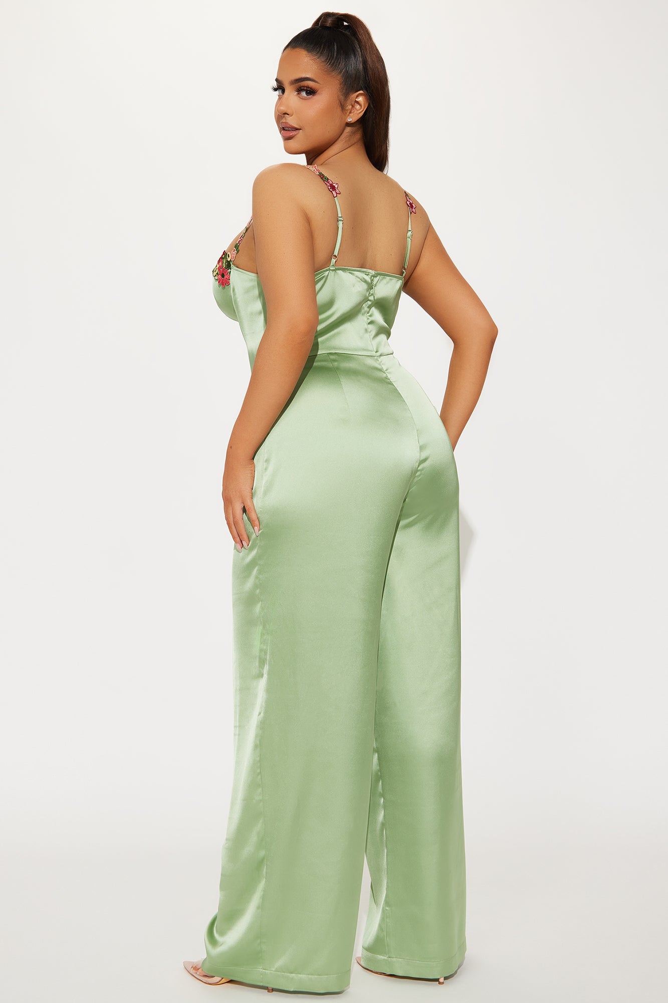 Evelyn Satin Jumpsuit - Sage - Image 7