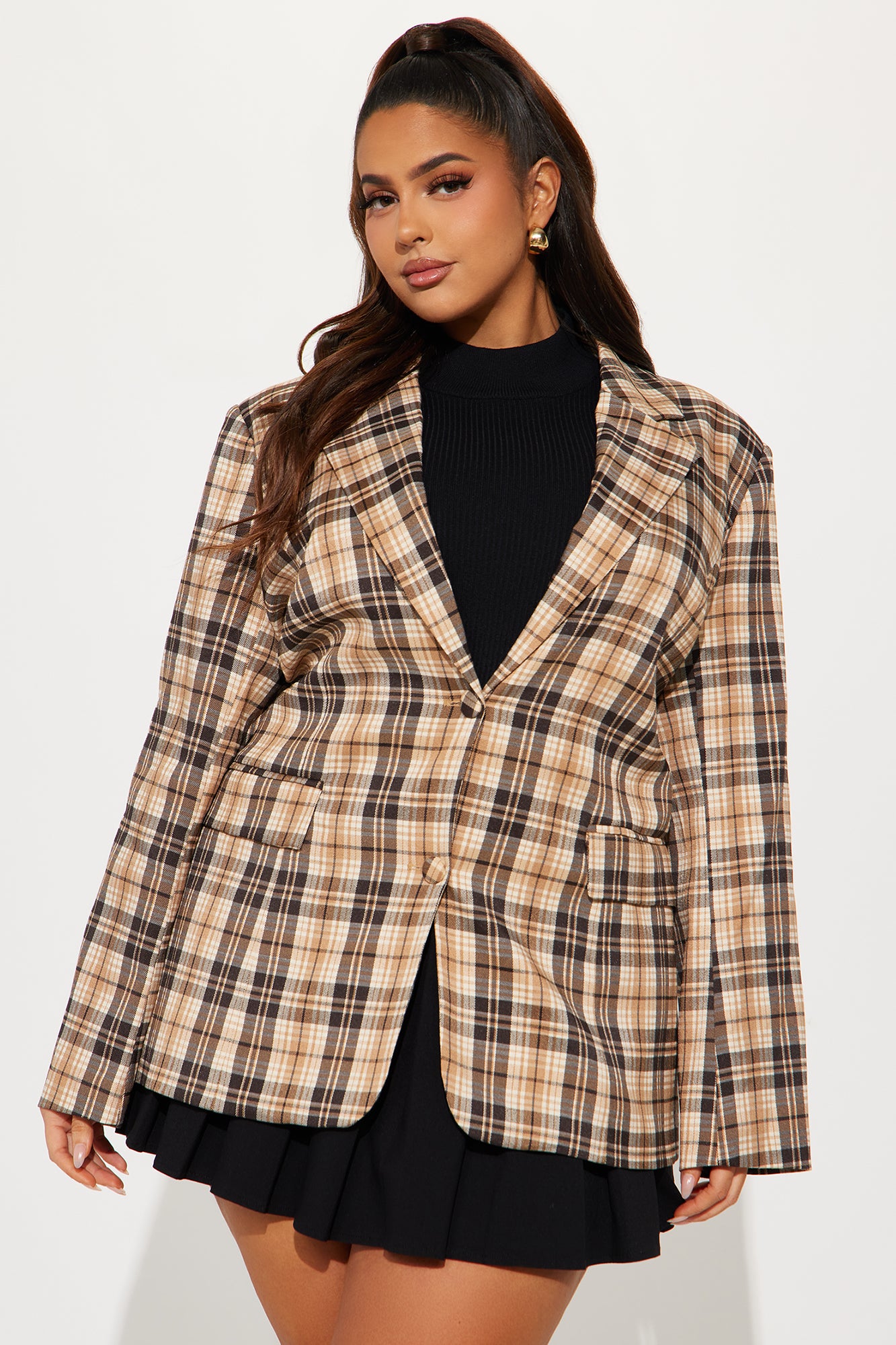 Watch Me Plaid Blazer - Taupe/combo - Image 4