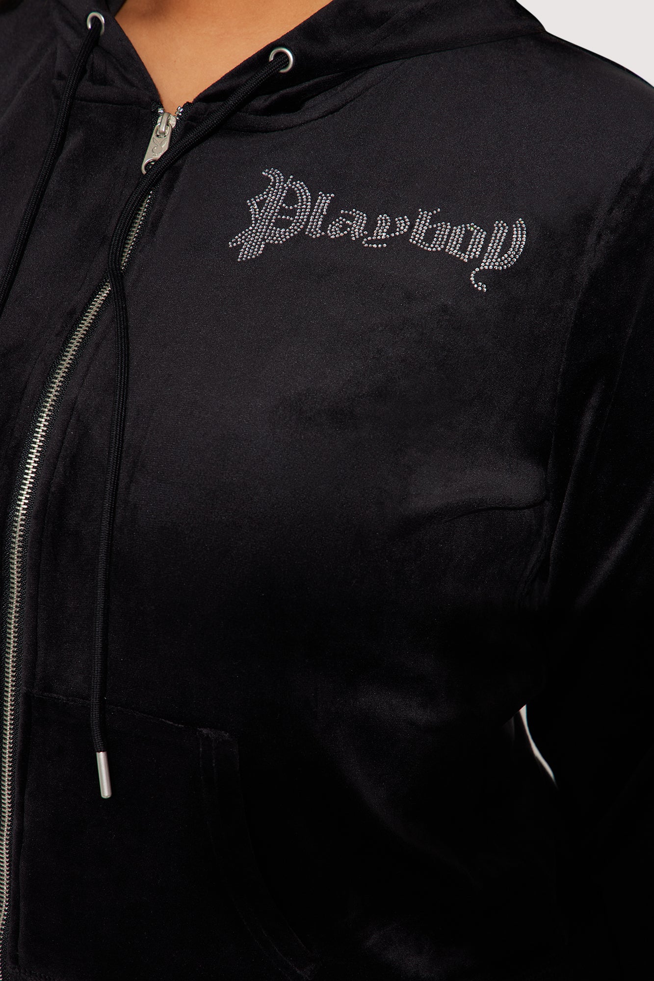 Playboy Iconic Velour Zip Front Hoodie - Black - Image 11