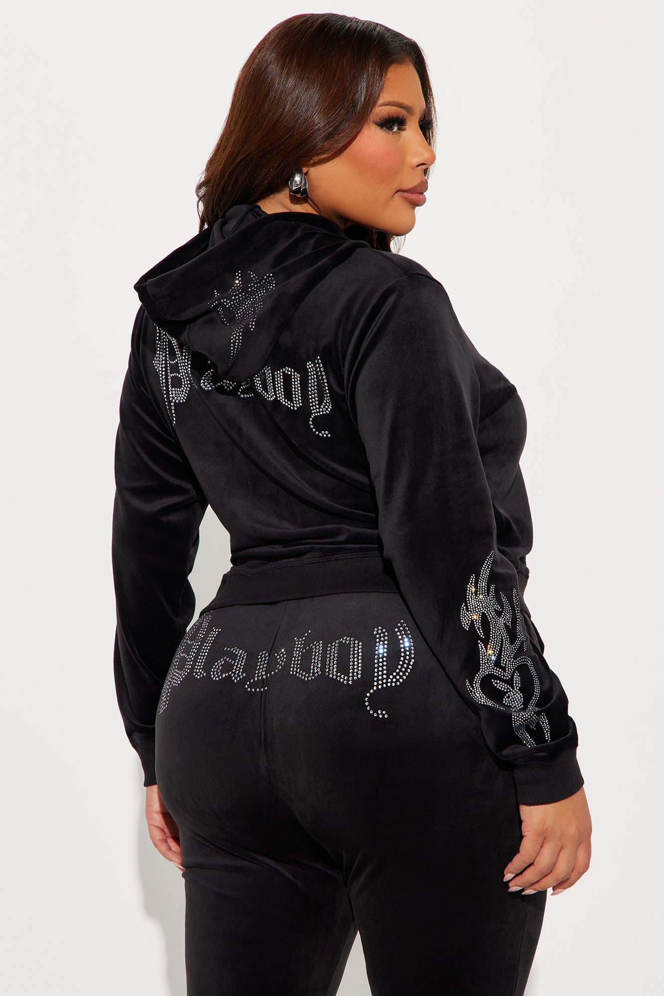 Playboy Iconic Velour Zip Front Hoodie - Black - Image 12