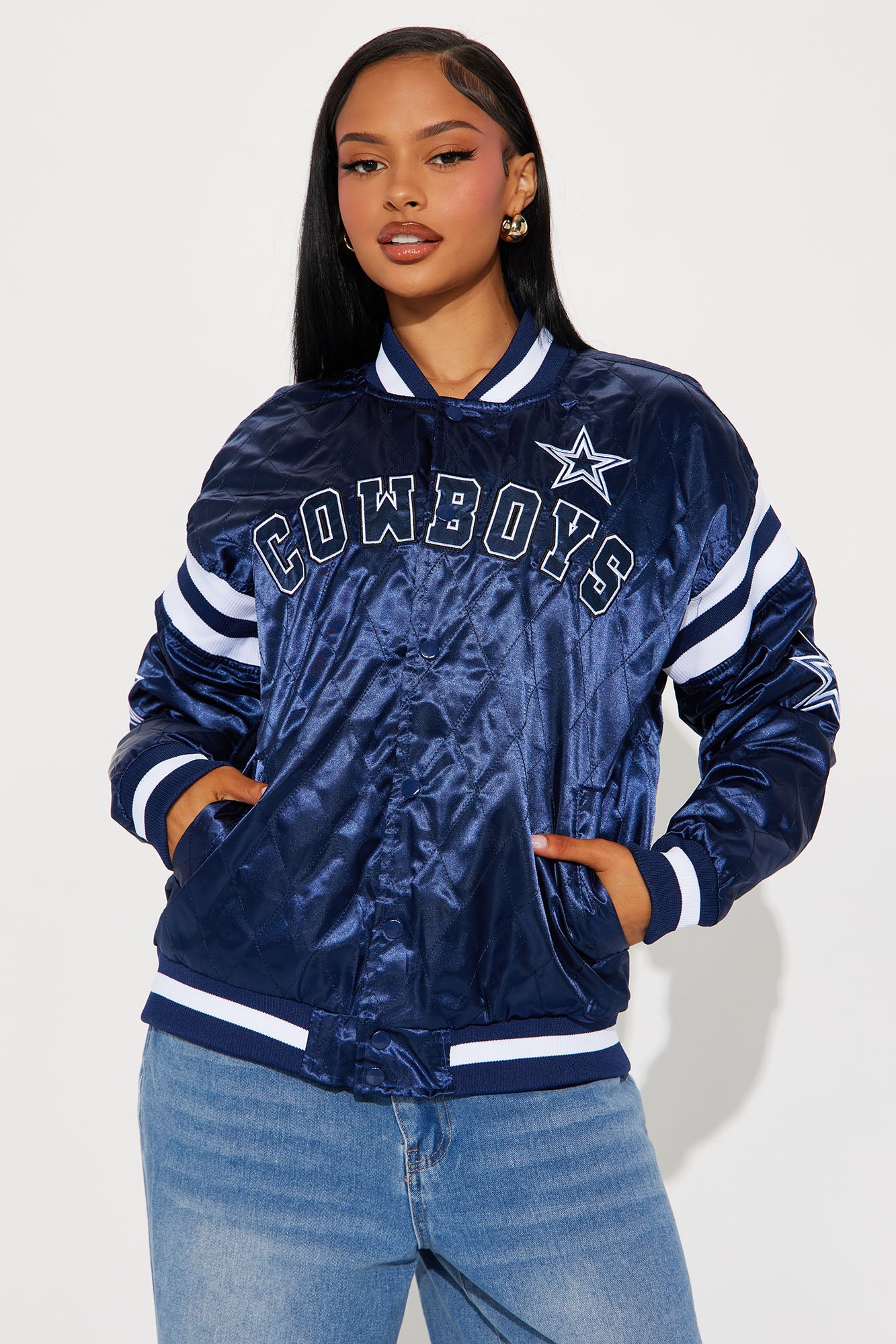 Dallas Cowboys Quilted Bomber Jacket - Navy - Image 3