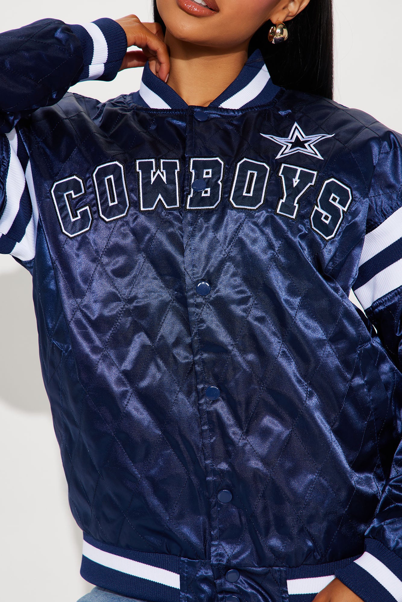 Dallas Cowboys Quilted Bomber Jacket - Navy - Image 5