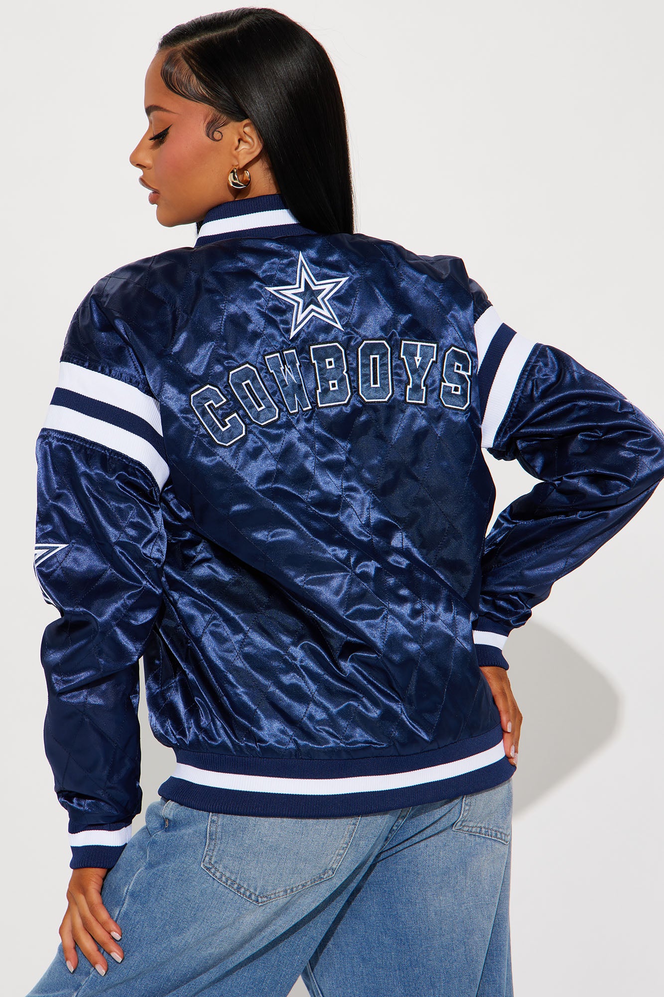 Dallas Cowboys Quilted Bomber Jacket - Navy - Image 4