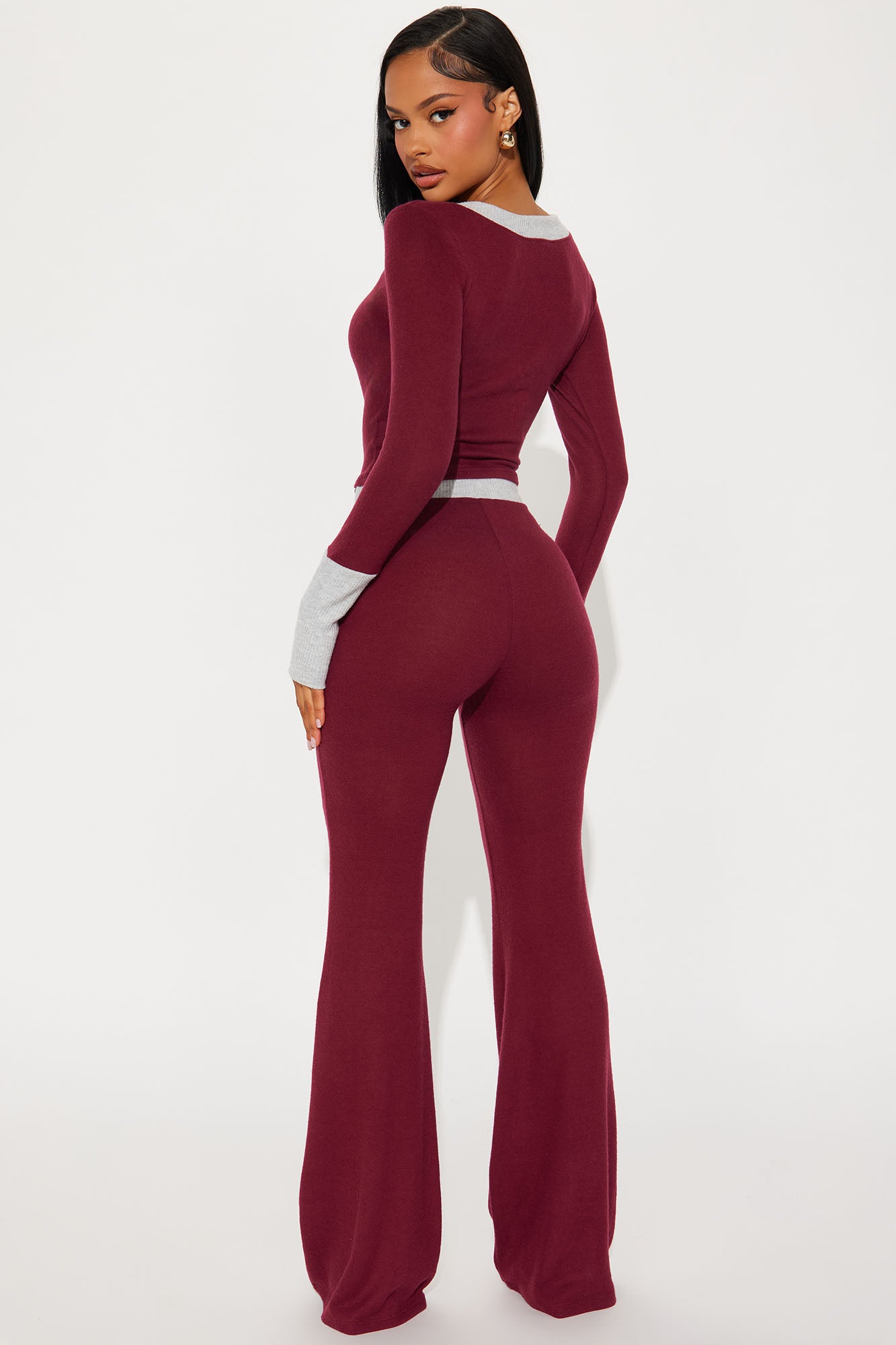 Easy Everyday Flare Pant Set - Burgundy/combo - Image 3