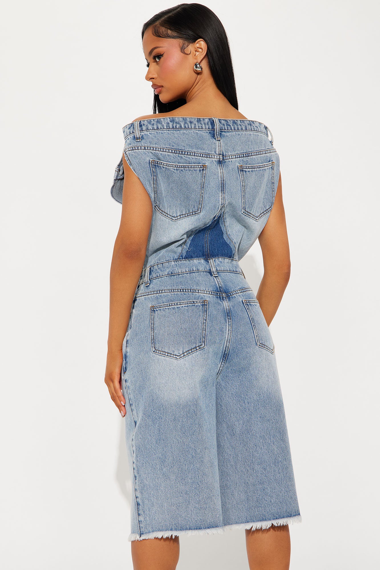 Dakota Denim Jort Romper - Light Wash - Image 4