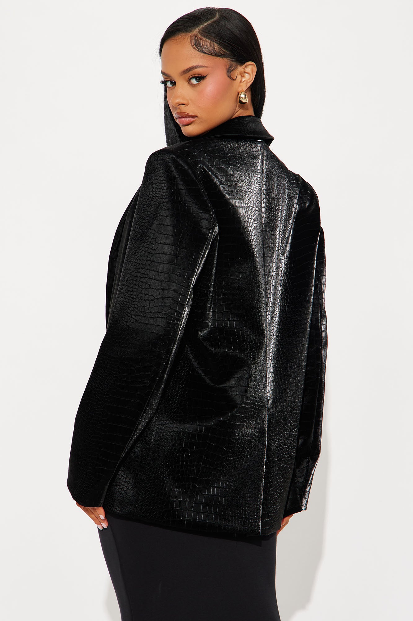 Bossed Up Faux Leather Blazer - Black - Image 5
