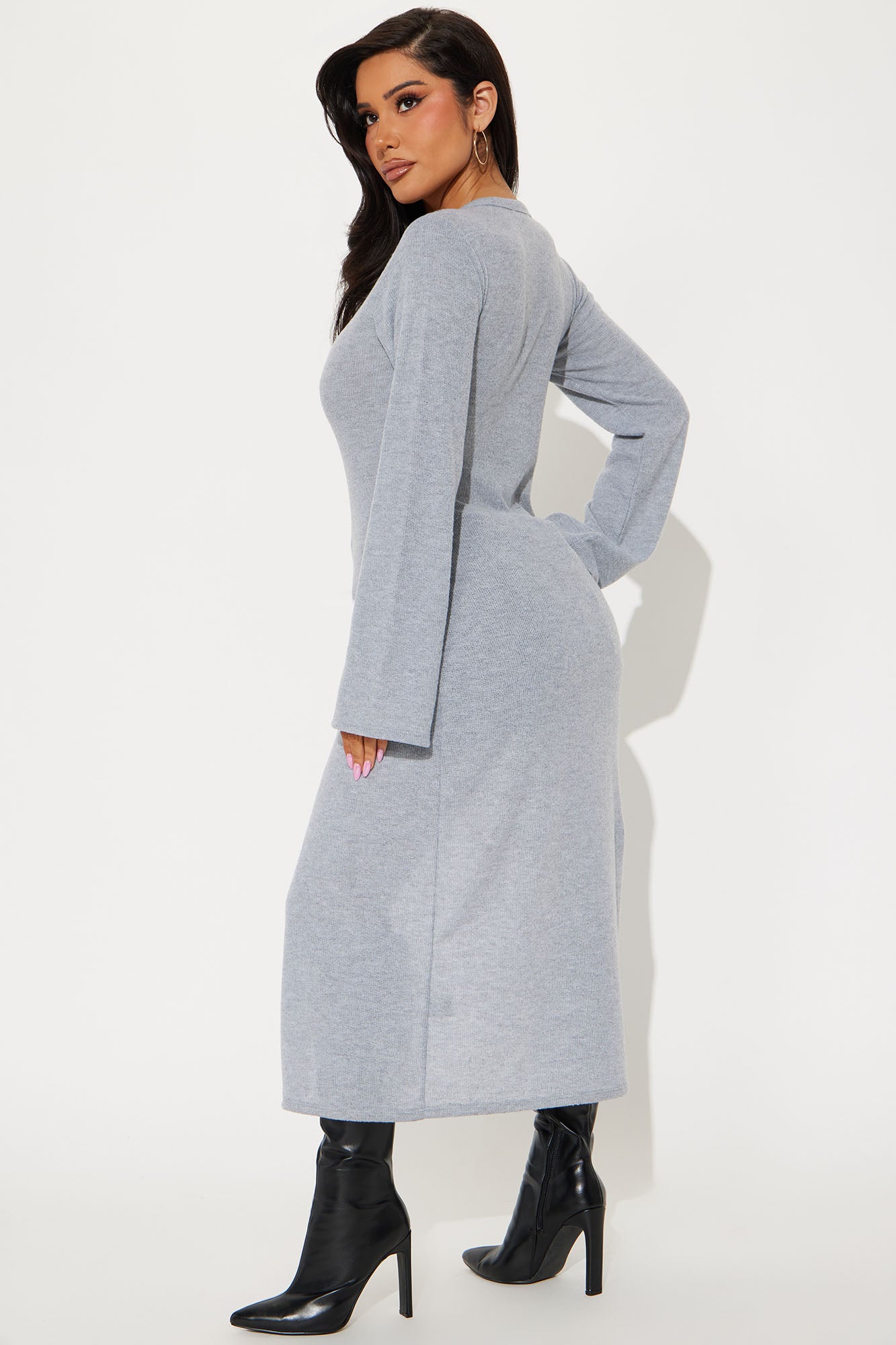 Brianna Button Front Top - Heather Grey - Image 3