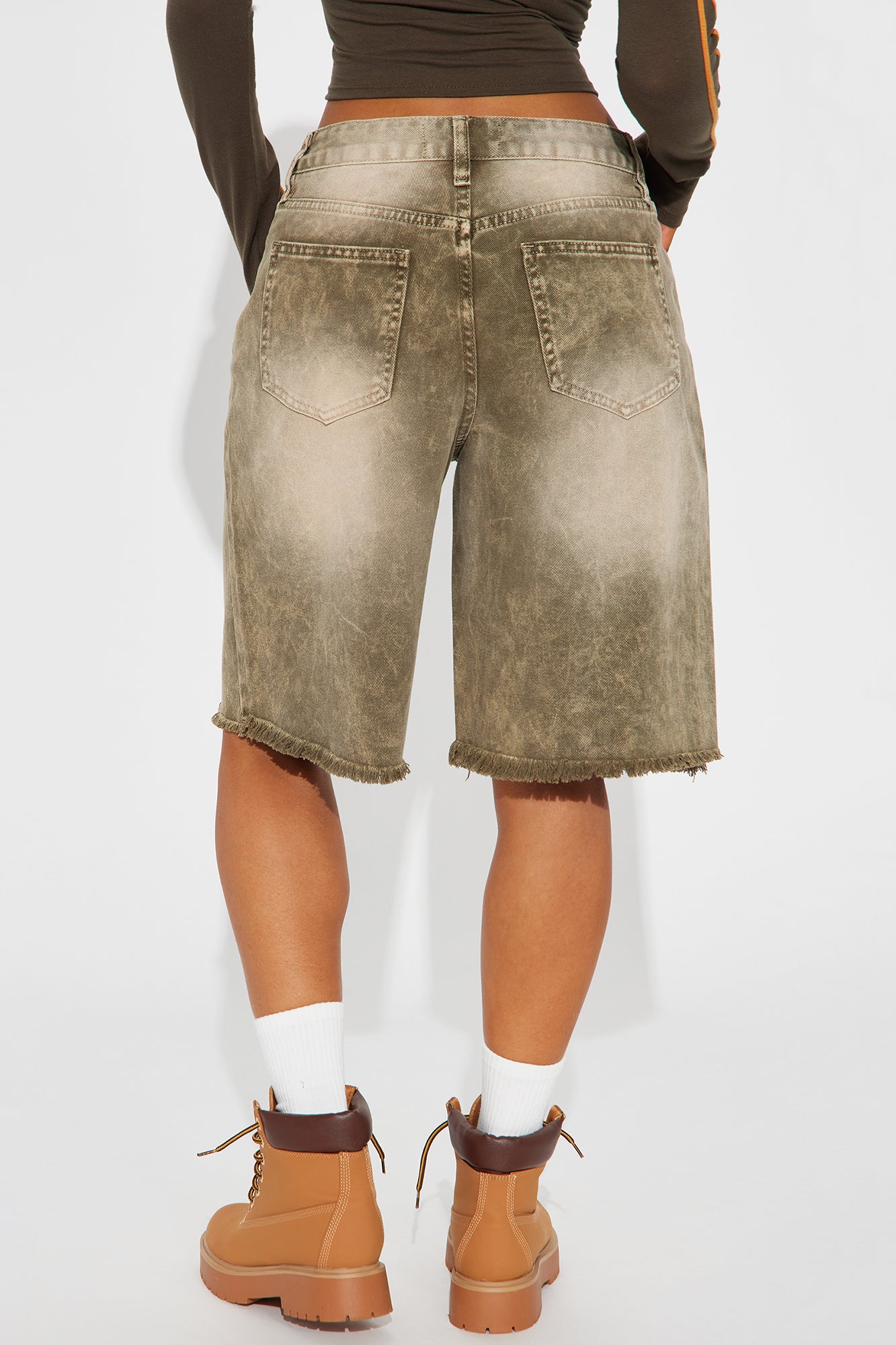 Come A Long Way Baggy Denim Jorts - Olive - Image 5