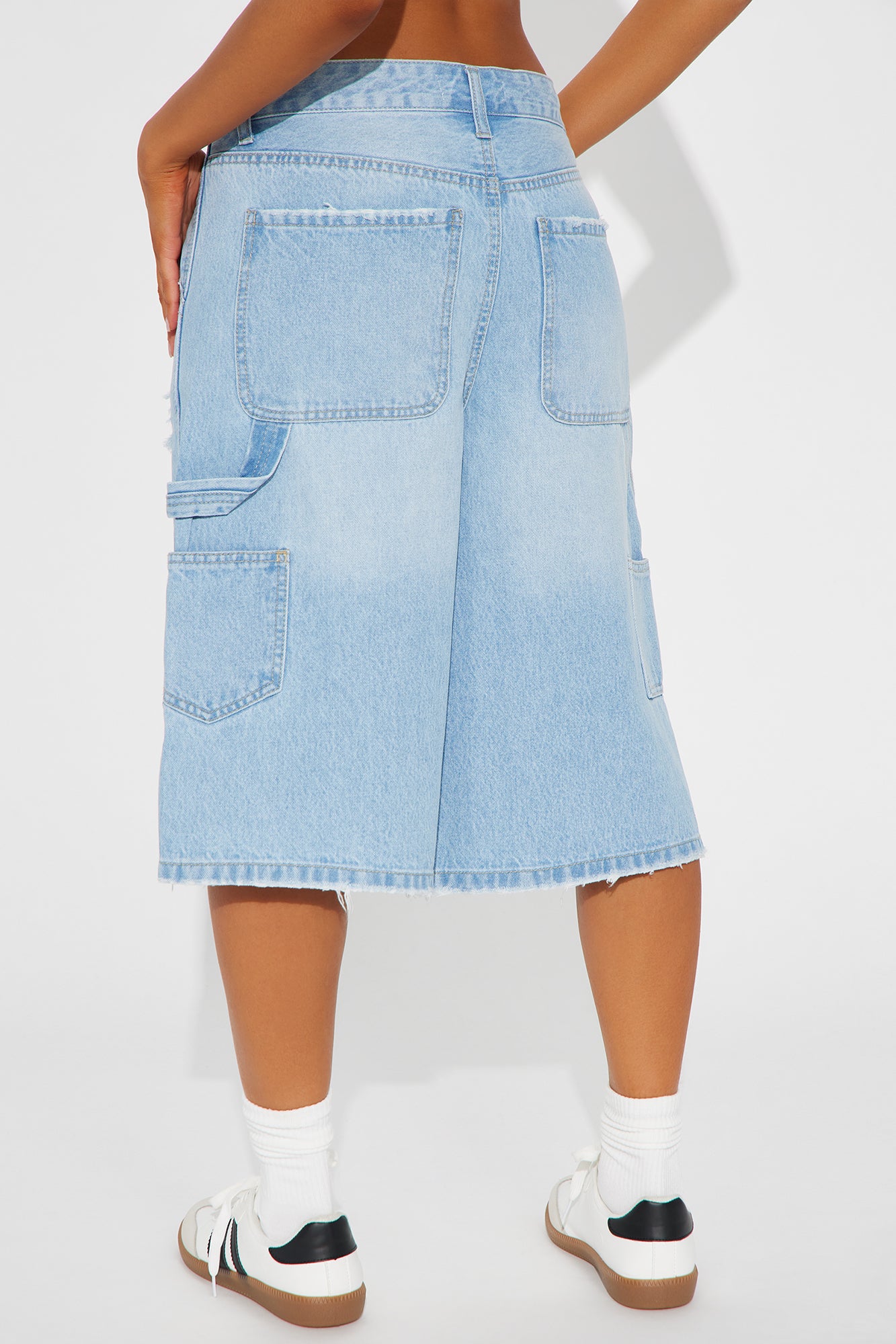 Talking About Me Ripped Carpenter Denim Jorts - Light Wash - Image 4