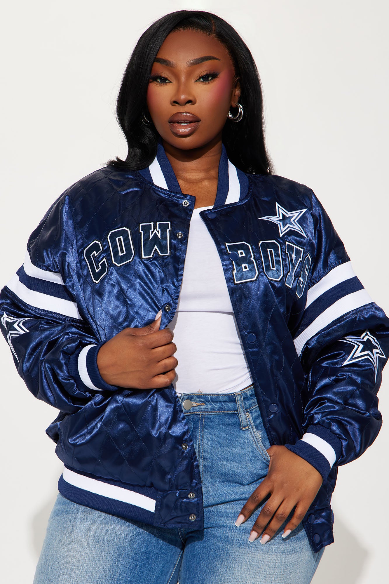 Dallas Cowboys Quilted Bomber Jacket - Navy - Image 6