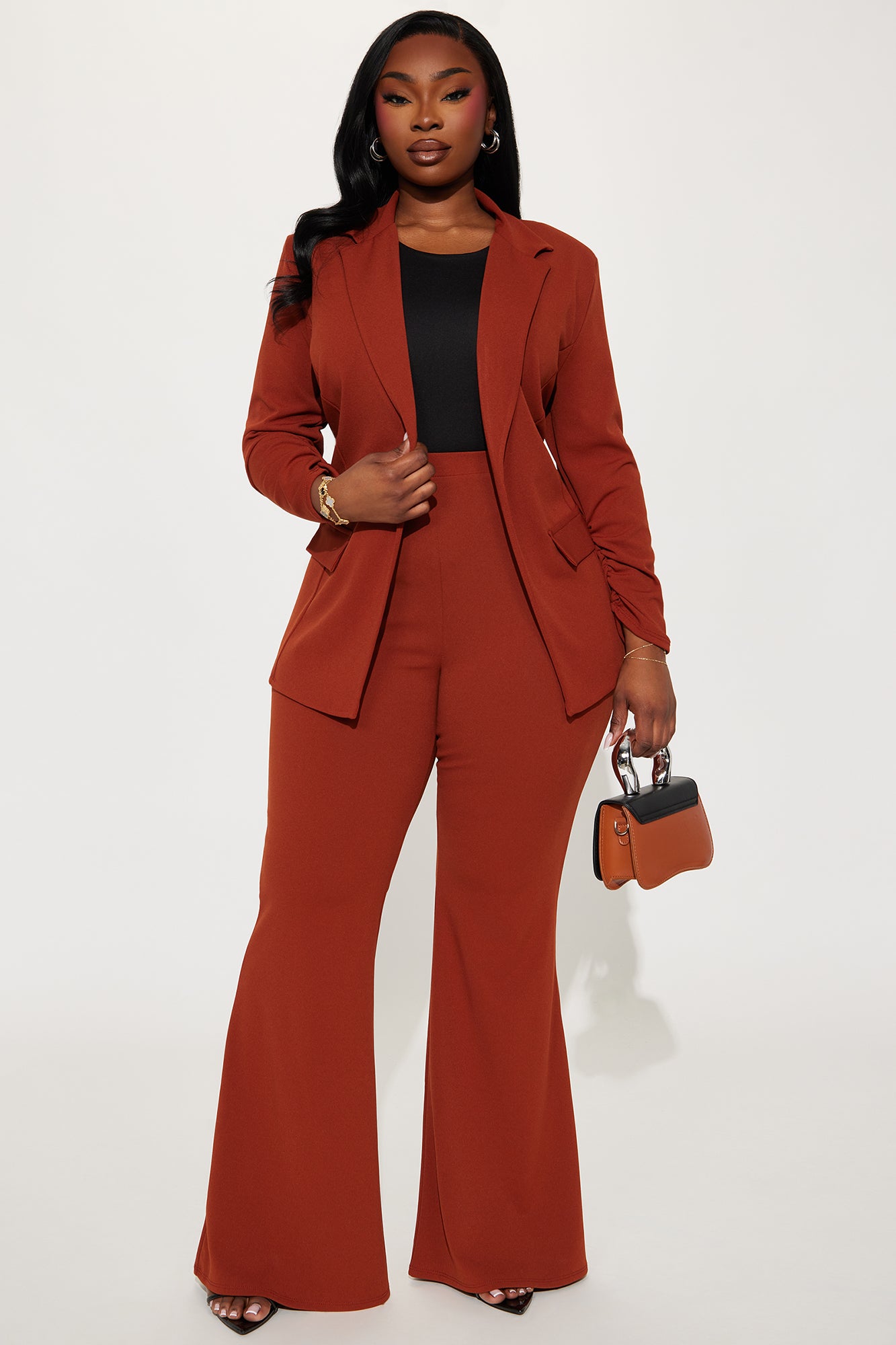 Executive Cutie Blazer Pant Set - Cognac - Image 5