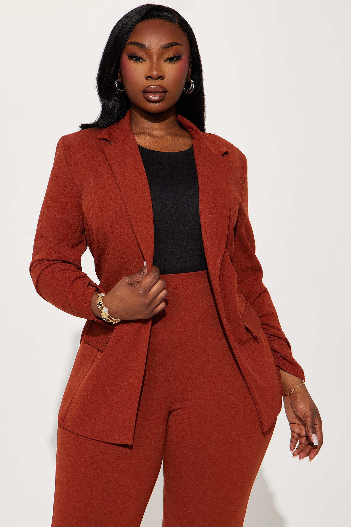 Executive Cutie Blazer Pant Set - Cognac - Image 6