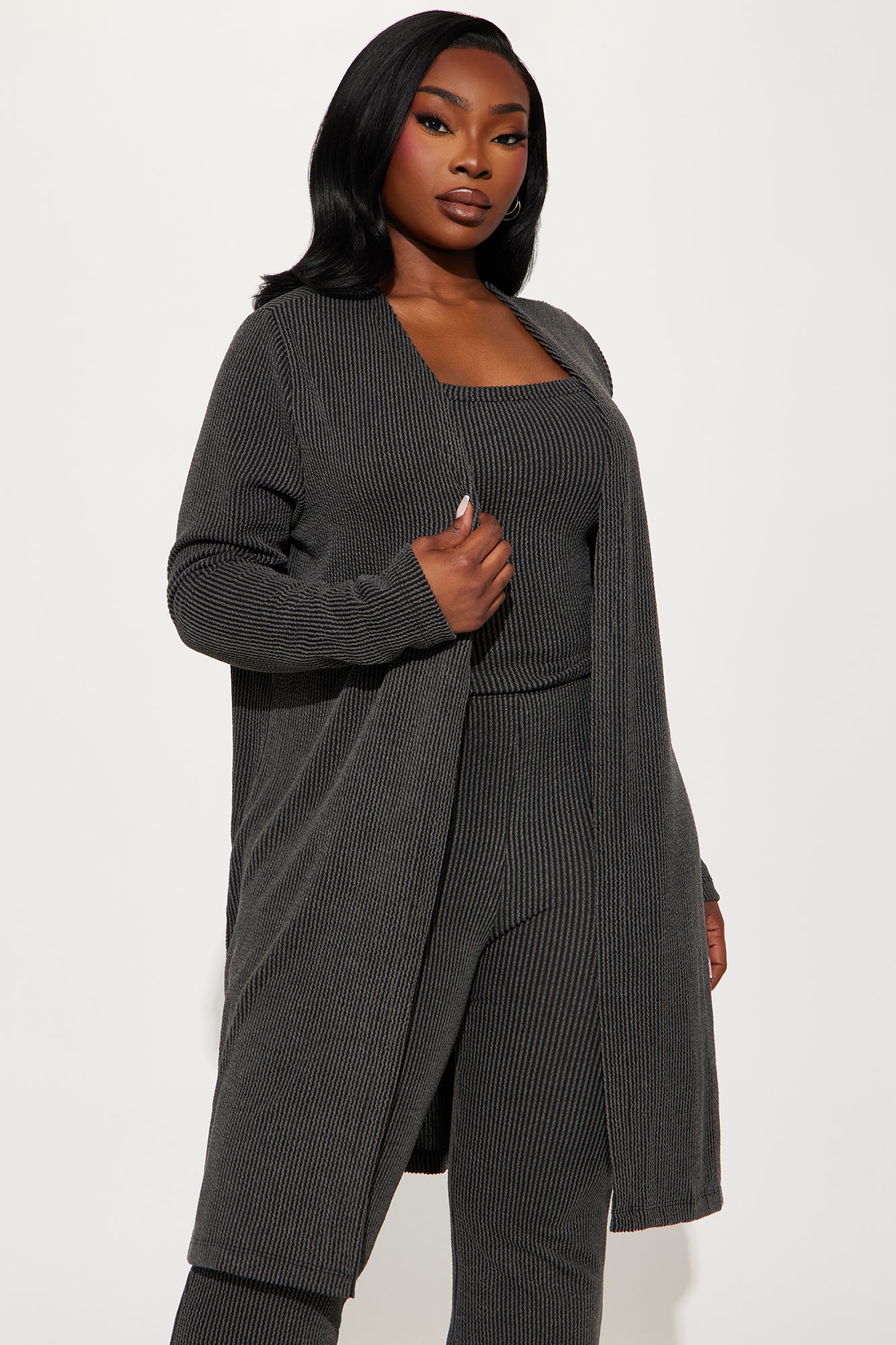 Weekend Vibe Ribbed 3 Piece Pant Set - Charcoal - Image 5