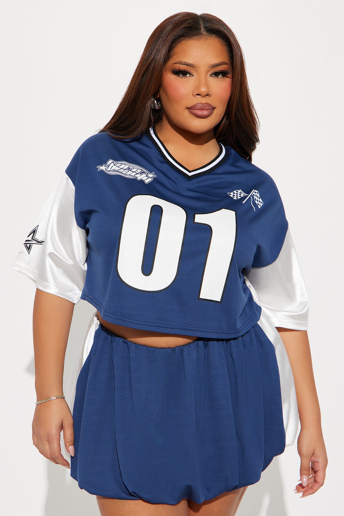 Sporty Bubble Skirt Set - Navy/combo - Image 5