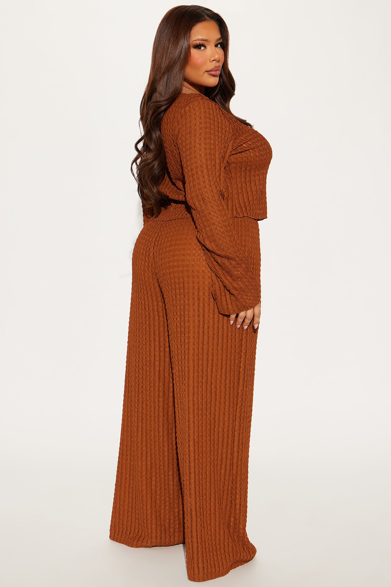 Pam Textured Pant Set - Brown - Image 6