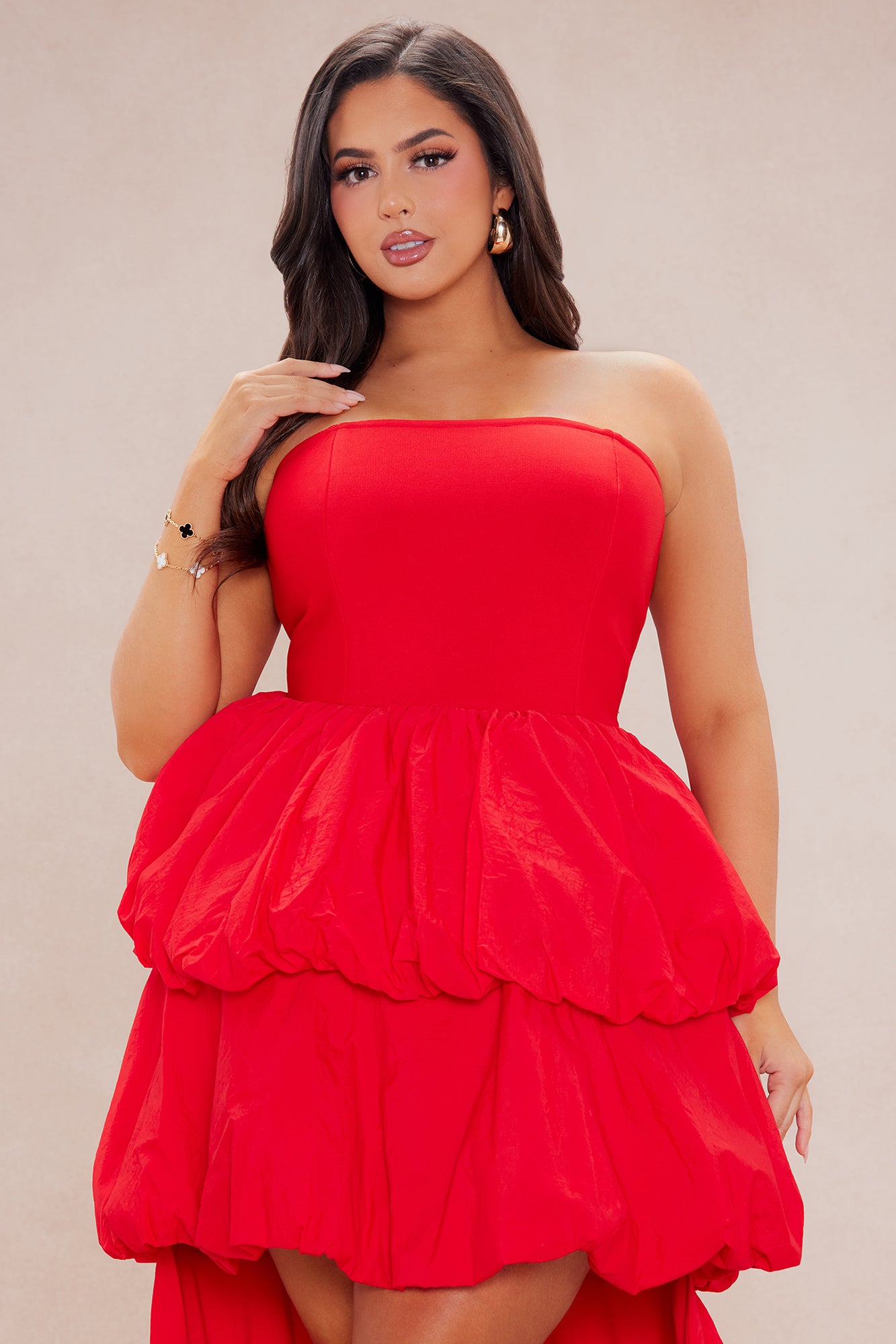 Corinna High Low Bubble Maxi Dress - Red - Image 6