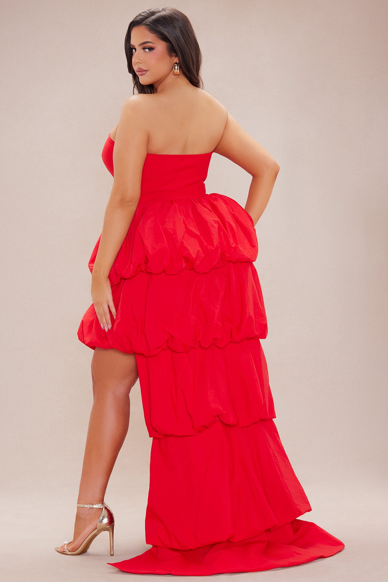 Corinna High Low Bubble Maxi Dress - Red - Image 8