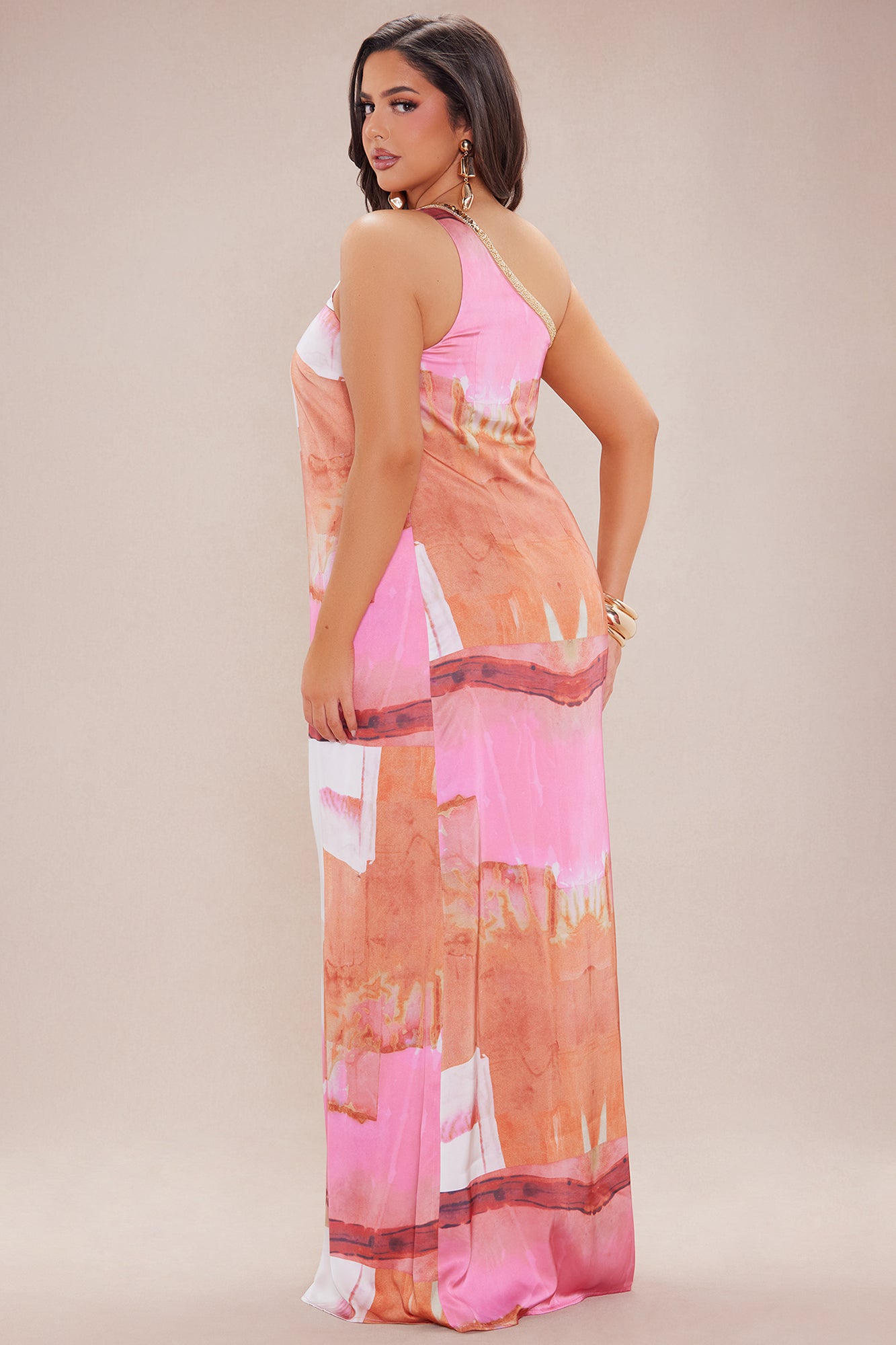 Sabina One Shoulder Satin Maxi Dress - Pink/combo - Image 8